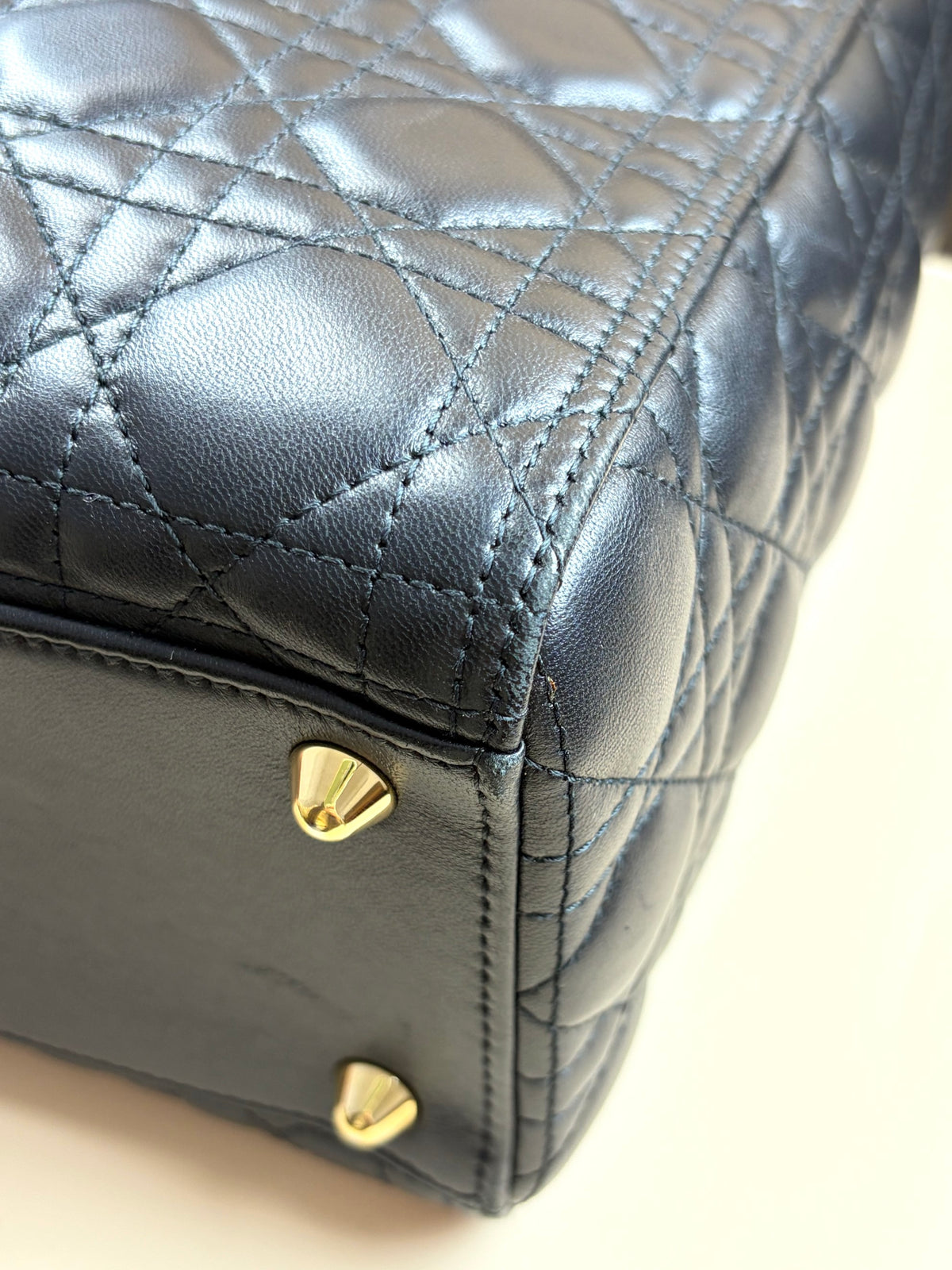 Christian Dior black cannage lambskin lady Dior large bag