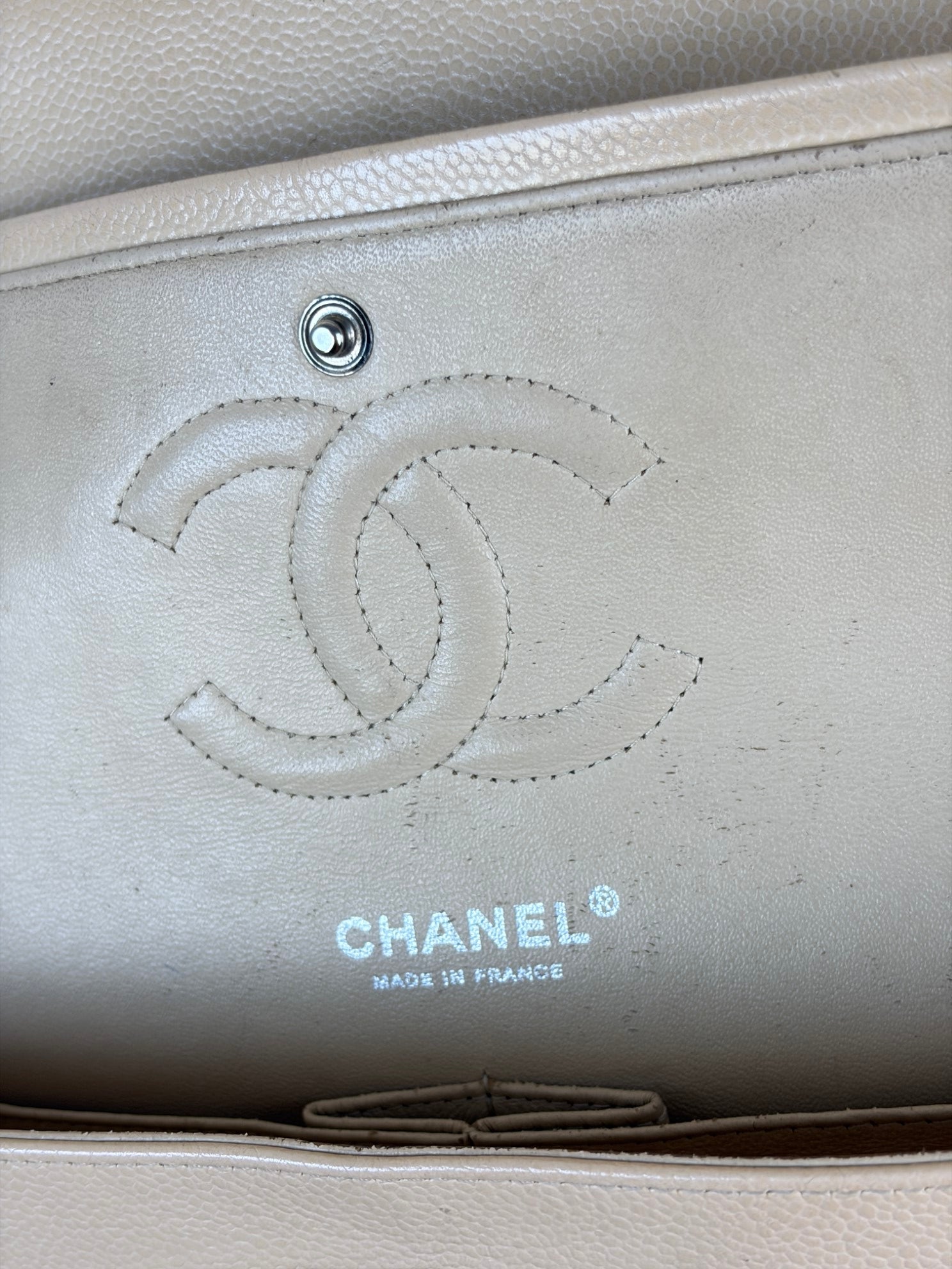 Chanel Beige Classic Double Flap Medium Shoulder Bag