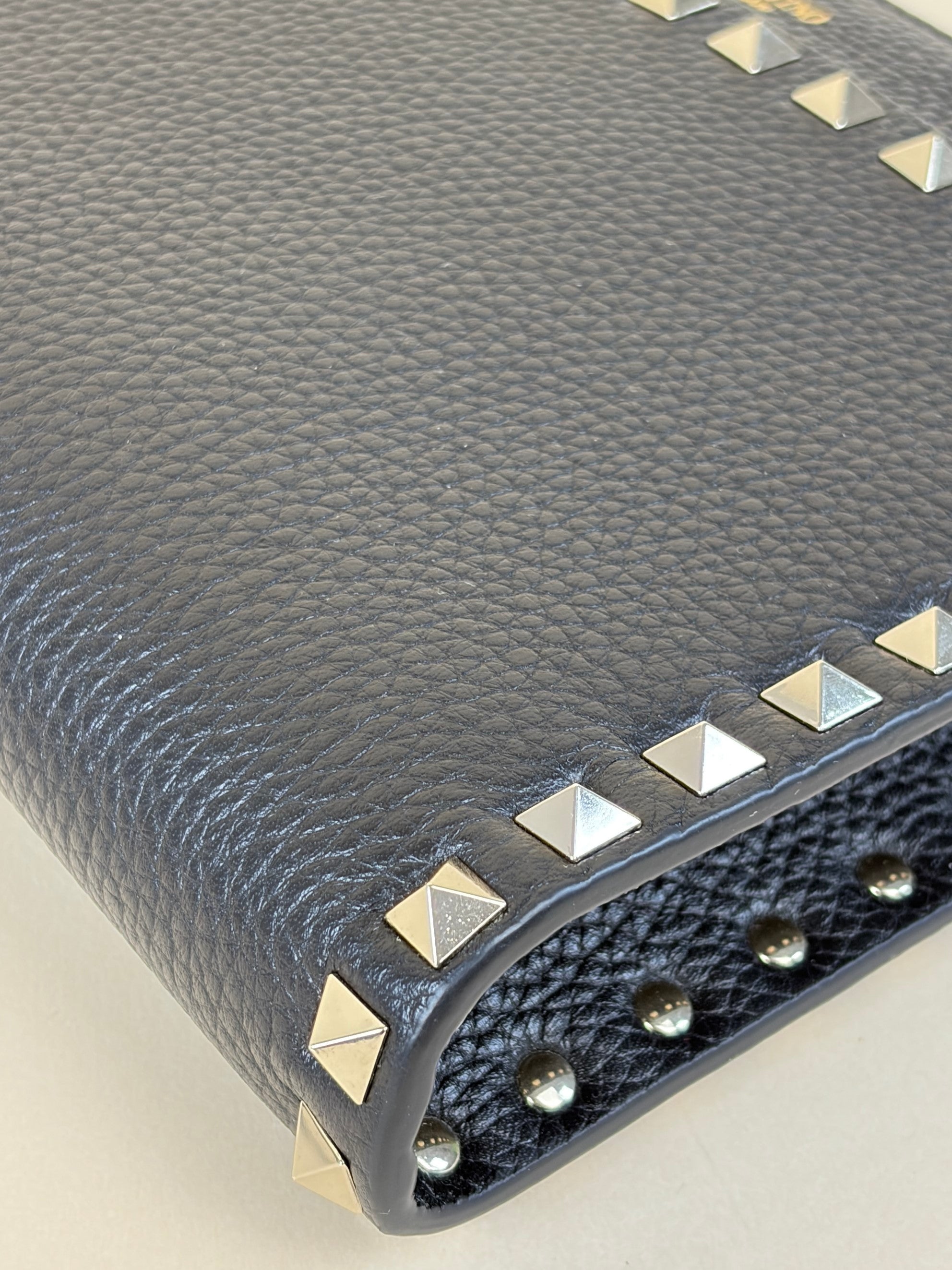 Valentino Black Pebbled Rockstud Zip Pouch
