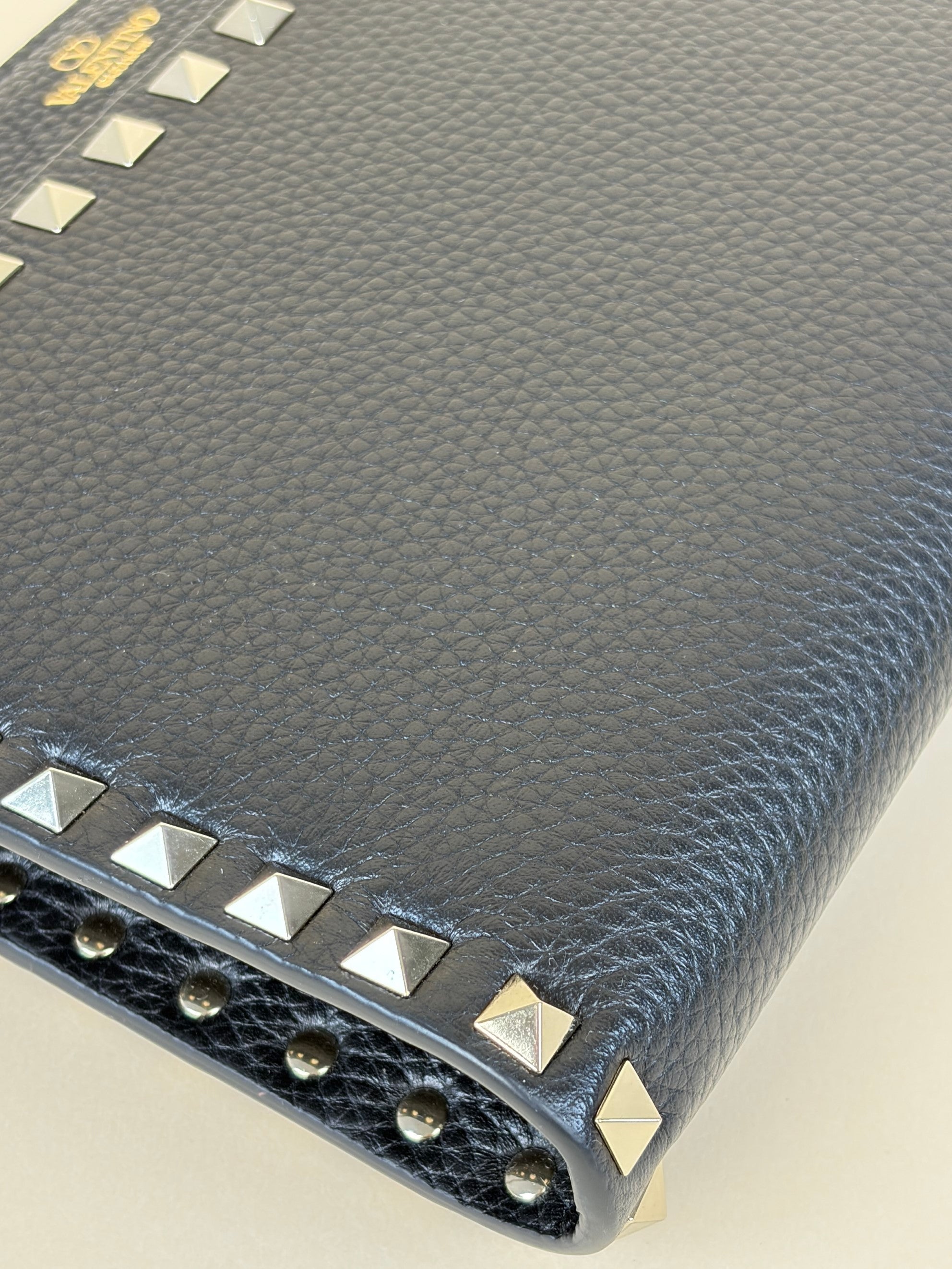 Valentino Black Pebbled Rockstud Zip Pouch