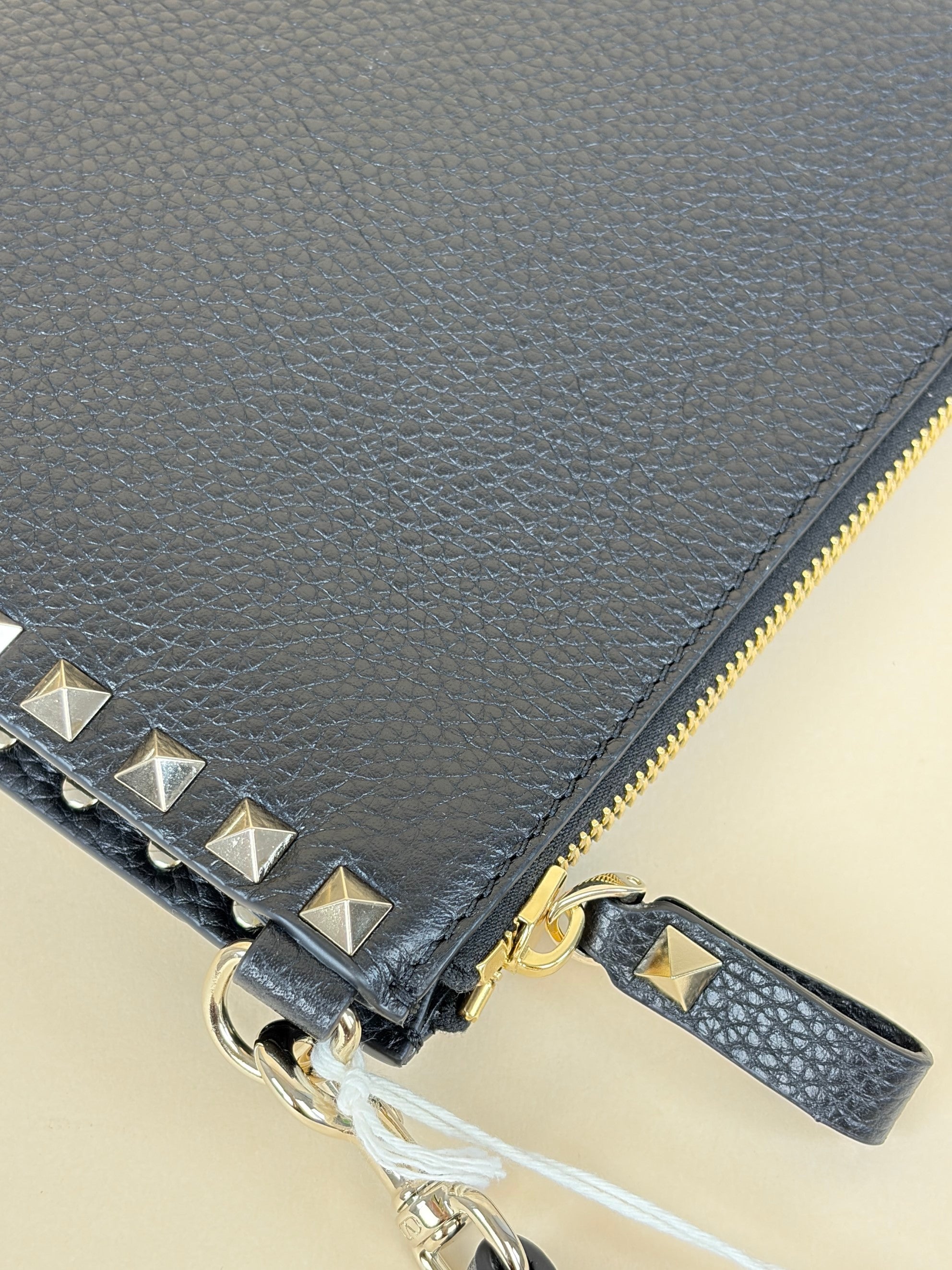Valentino Black Pebbled Rockstud Zip Pouch