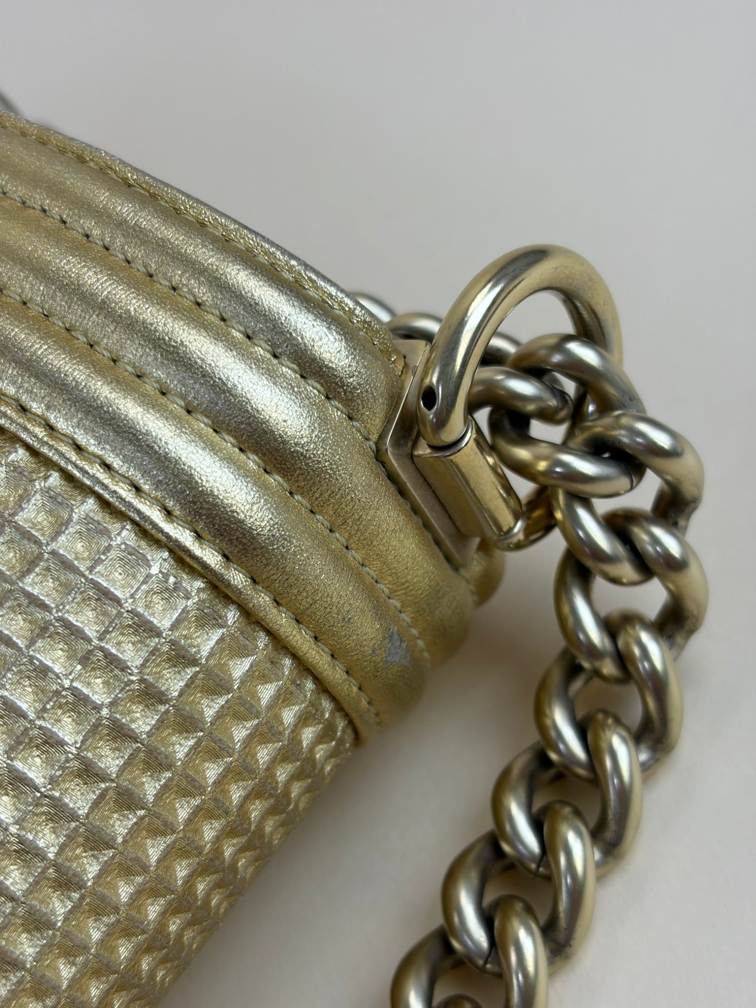 Chanel Metallic Gold Cabe Embossed Lambskin Boy Medium Bag