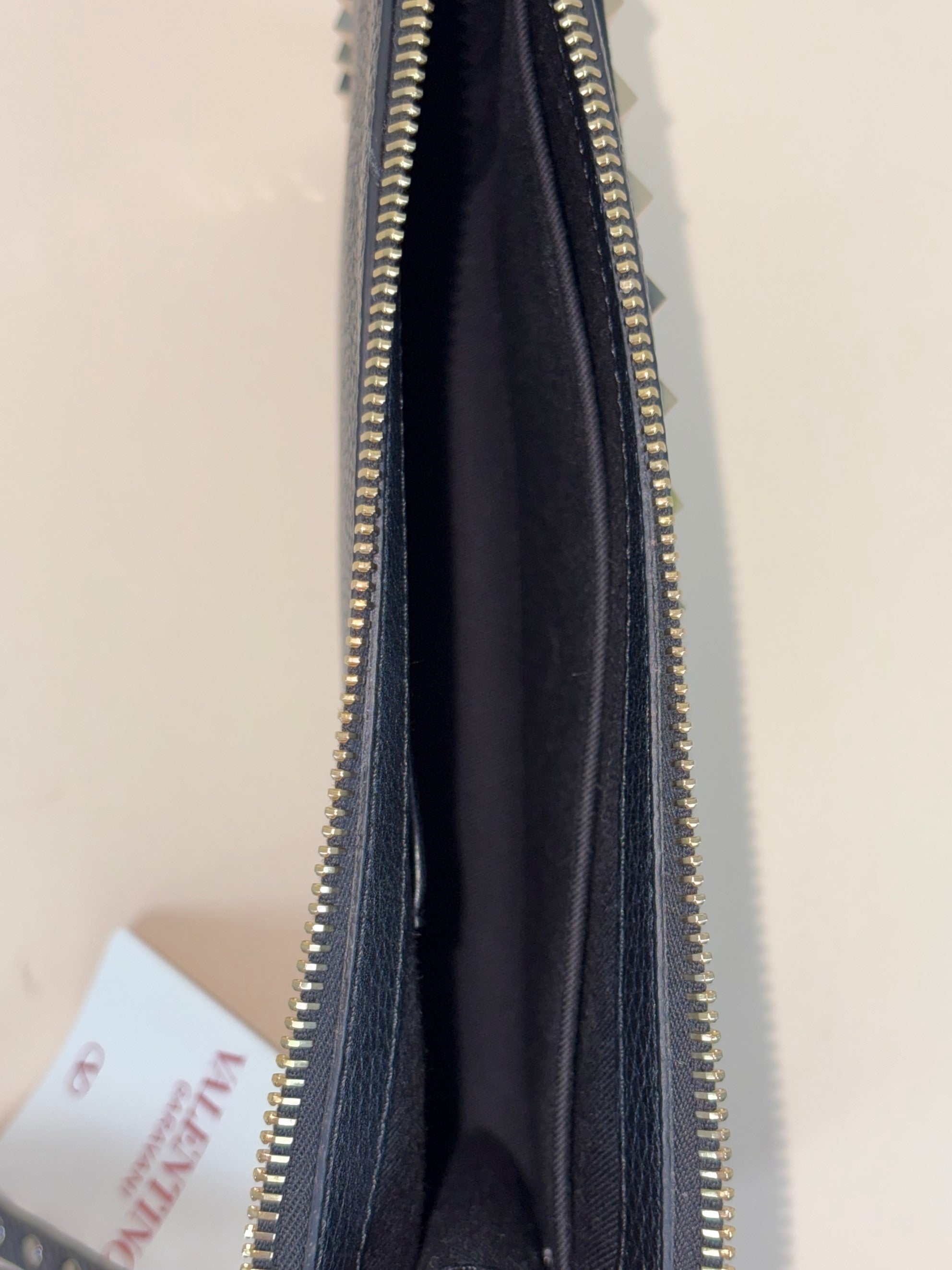 Valentino Black Pebbled Rockstud Zip Pouch