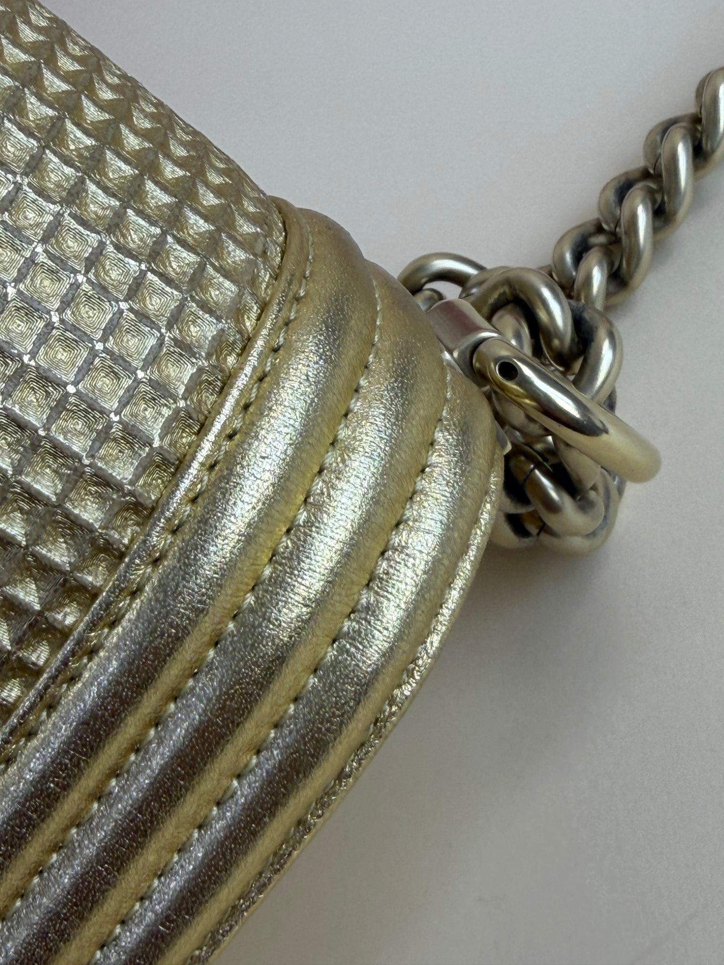 Chanel Metallic Gold Cabe Embossed Lambskin Boy Medium Bag