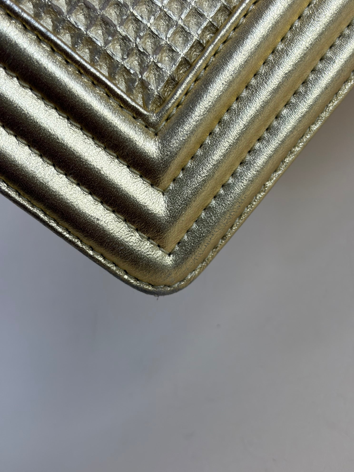 Chanel Metallic Gold Cabe Embossed Lambskin Boy Medium Bag