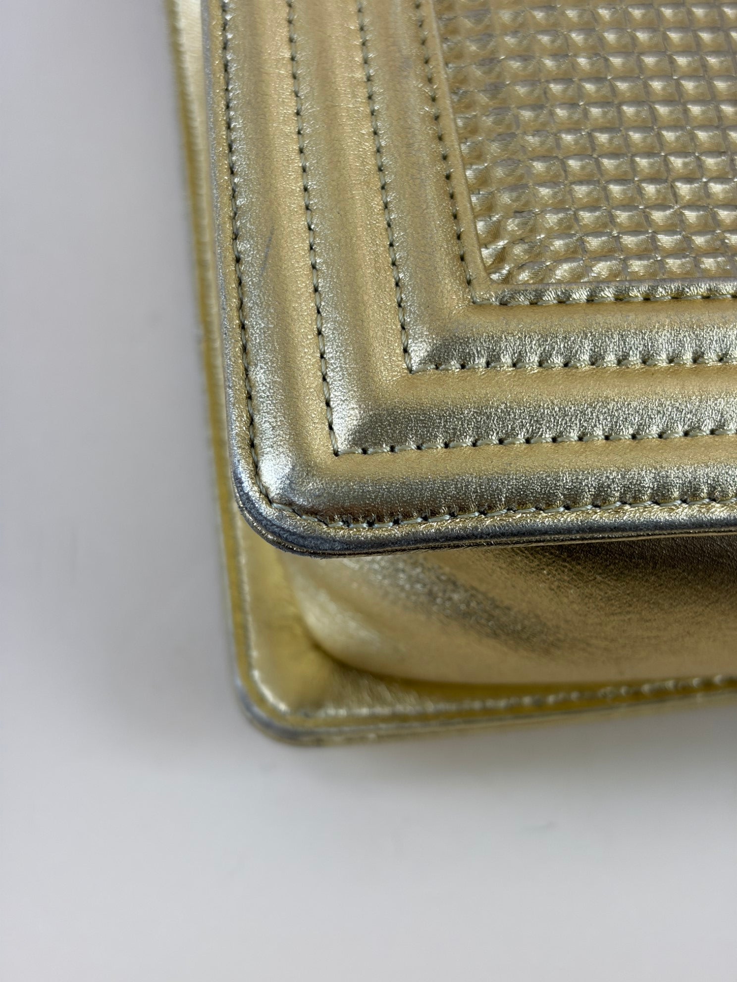 Chanel Metallic Gold Cabe Embossed Lambskin Boy Medium Bag