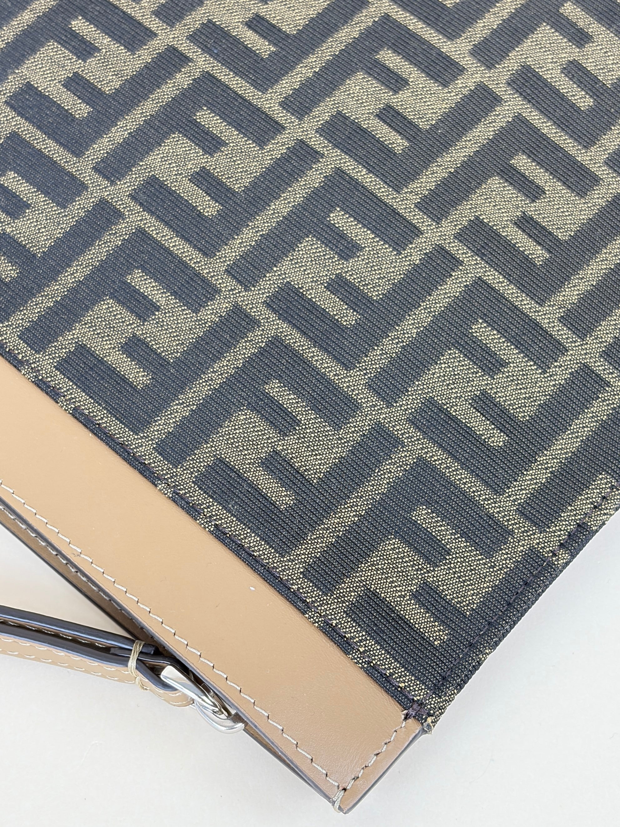 Fendi Brown FF Jacquard Fabric Large Flat Pouch