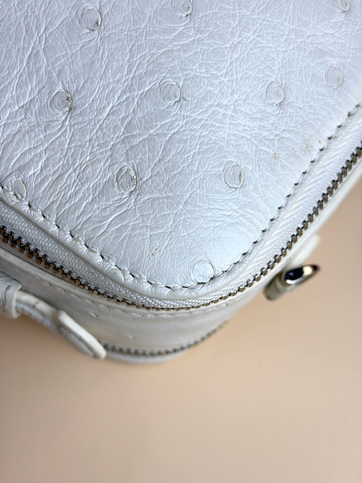 Loro piana white ostrich leather mini clui crossbody bag
