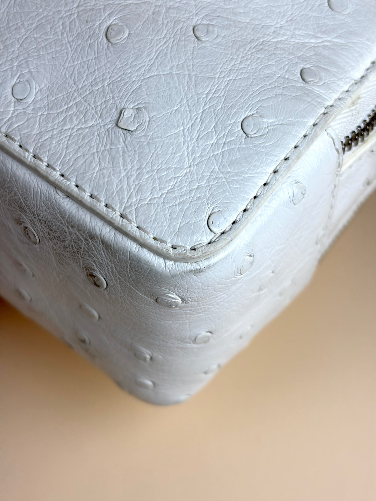 Loro piana white ostrich leather mini clui crossbody bag