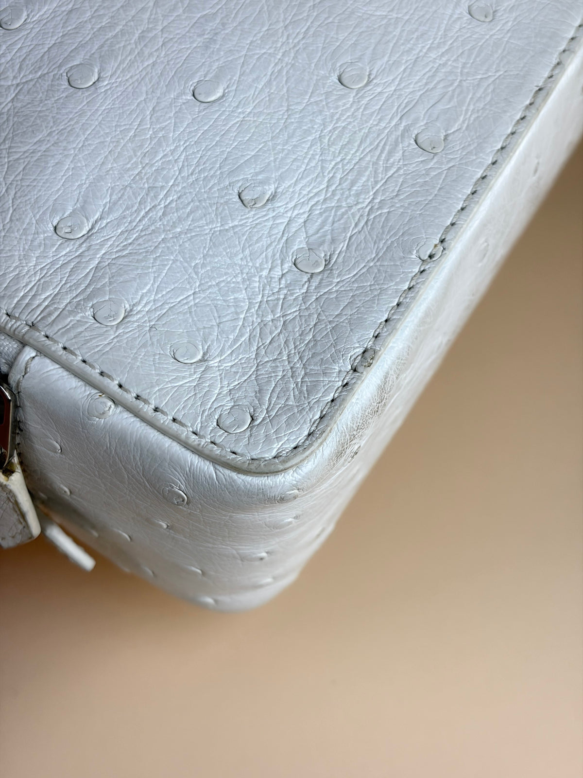 Loro piana white ostrich leather mini clui crossbody bag