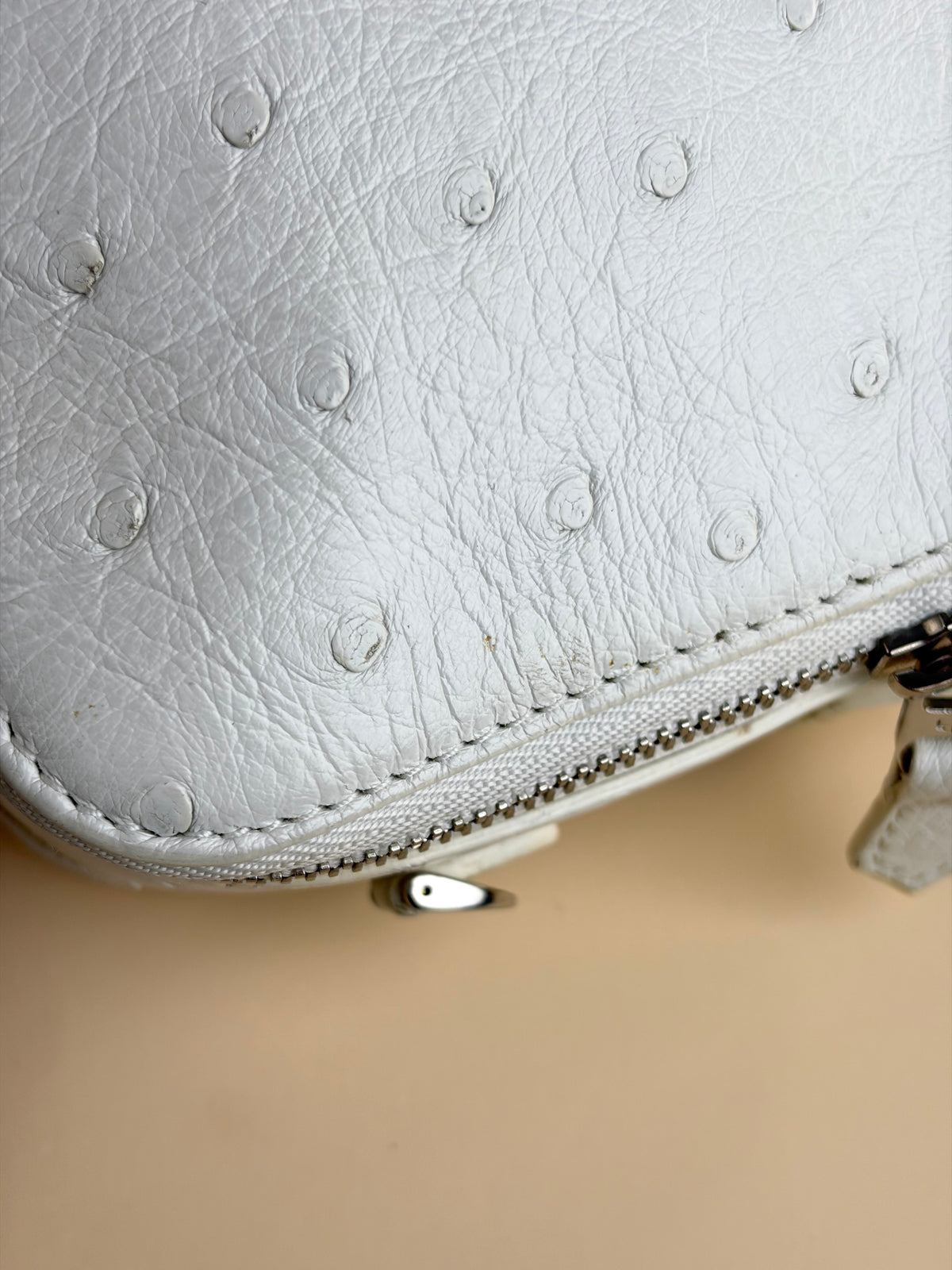 Loro piana white ostrich leather mini clui crossbody bag
