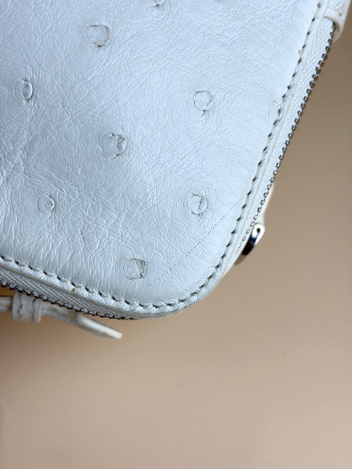 Loro piana white ostrich leather mini clui crossbody bag