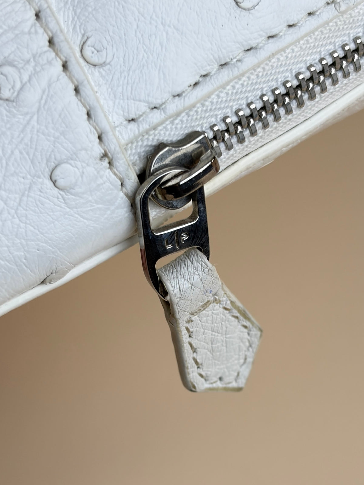 Loro piana white ostrich leather mini clui crossbody bag