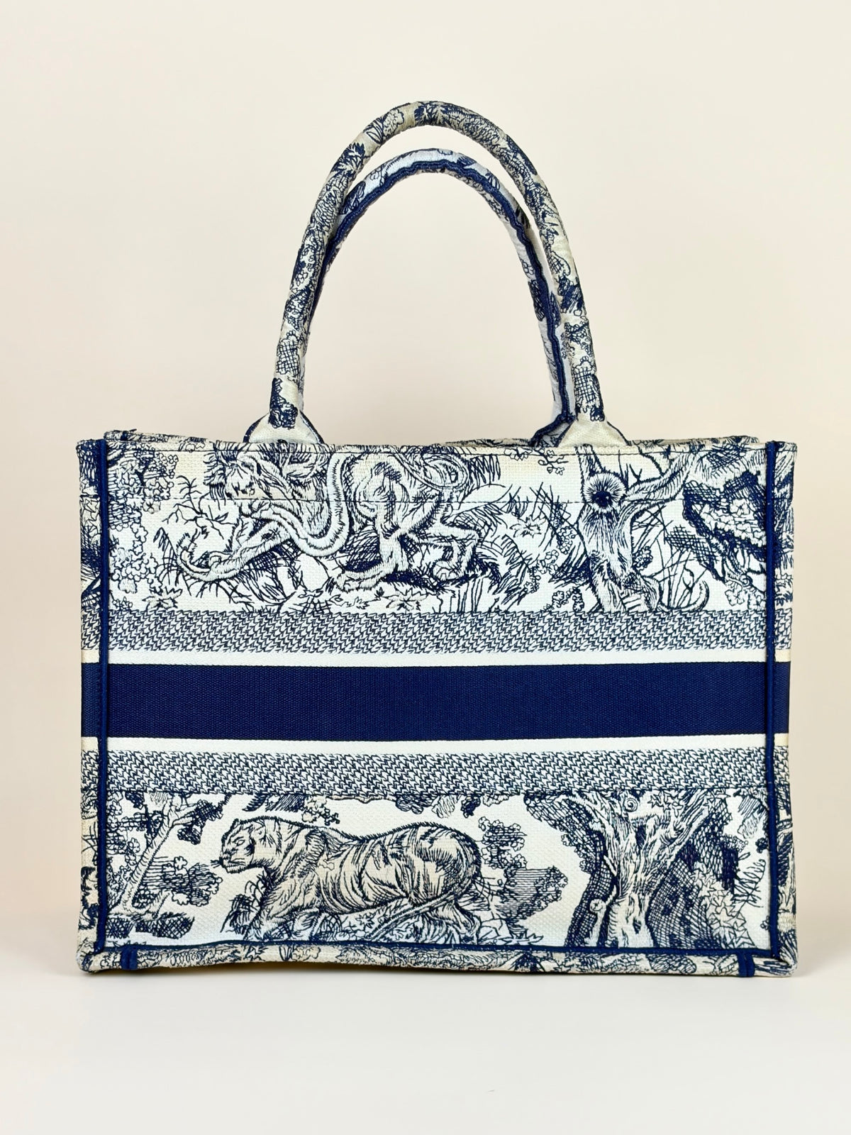 Christian Dior blue/white toile de Jouy reverse embroidery medium book tote bag