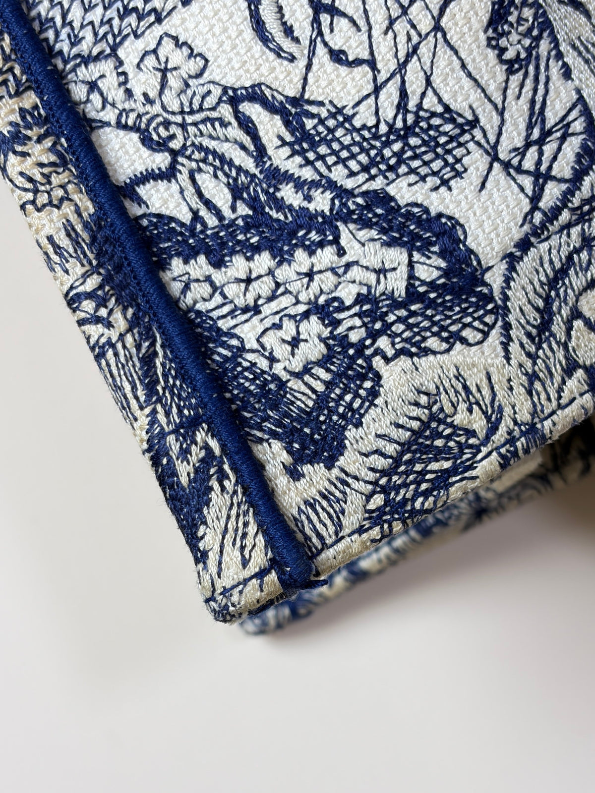 Christian Dior blue/white toile de Jouy reverse embroidery medium book tote bag