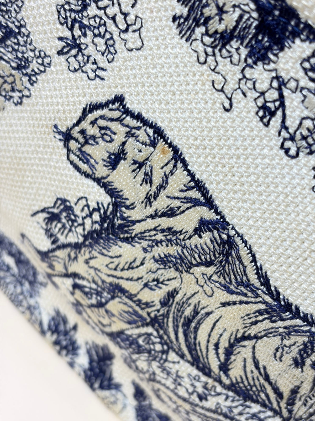 Christian Dior blue/white toile de Jouy reverse embroidery medium book tote bag