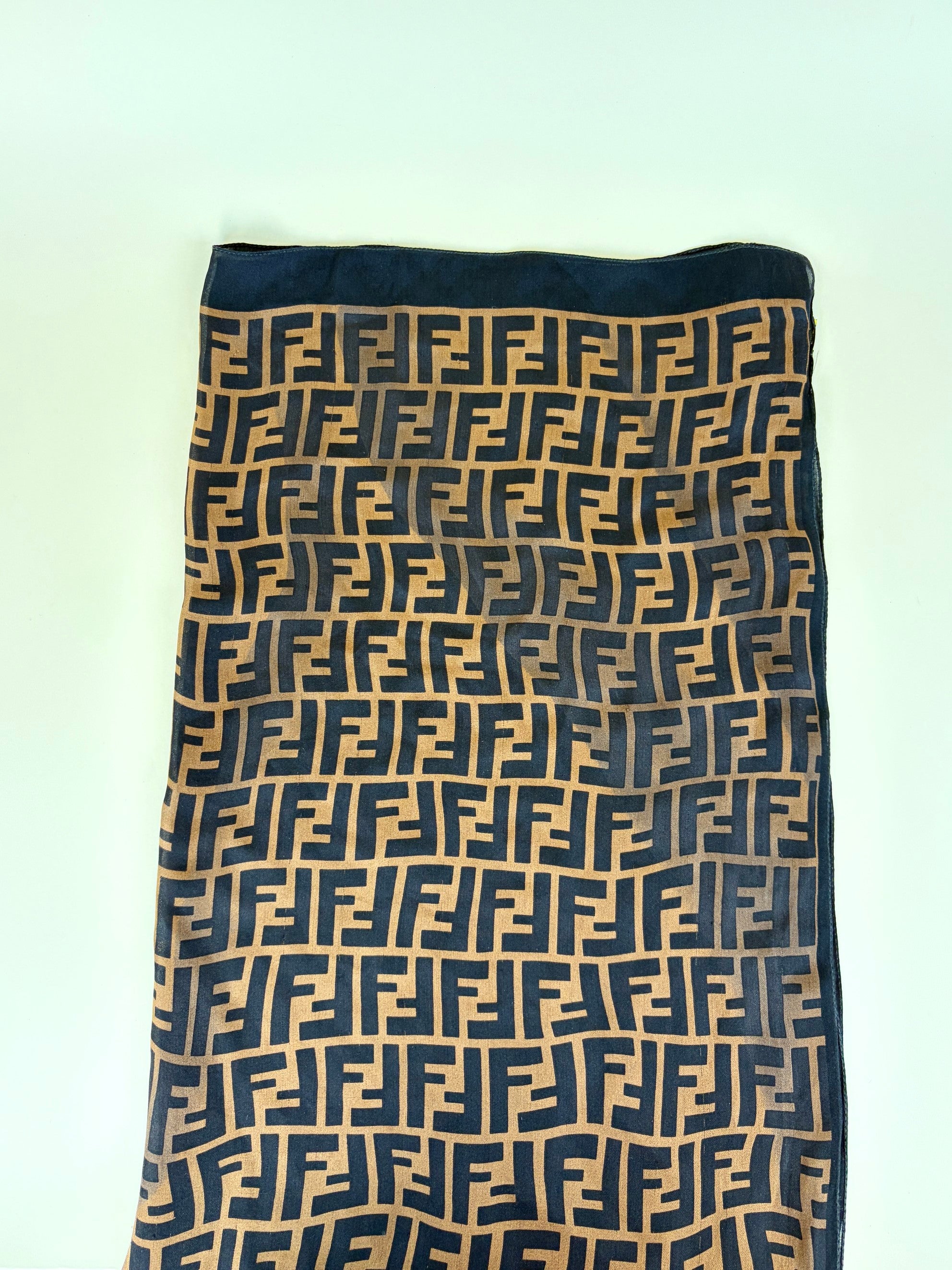 Fendi Tobacco Zucca FF Silk Chiffon Long Scarf