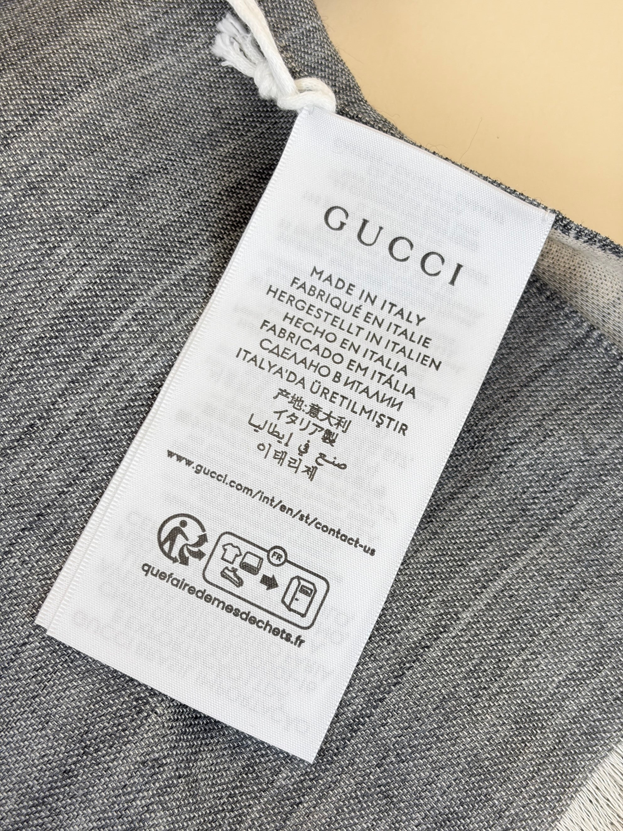 Gucci Light Grey GG Wool Silk Scarf