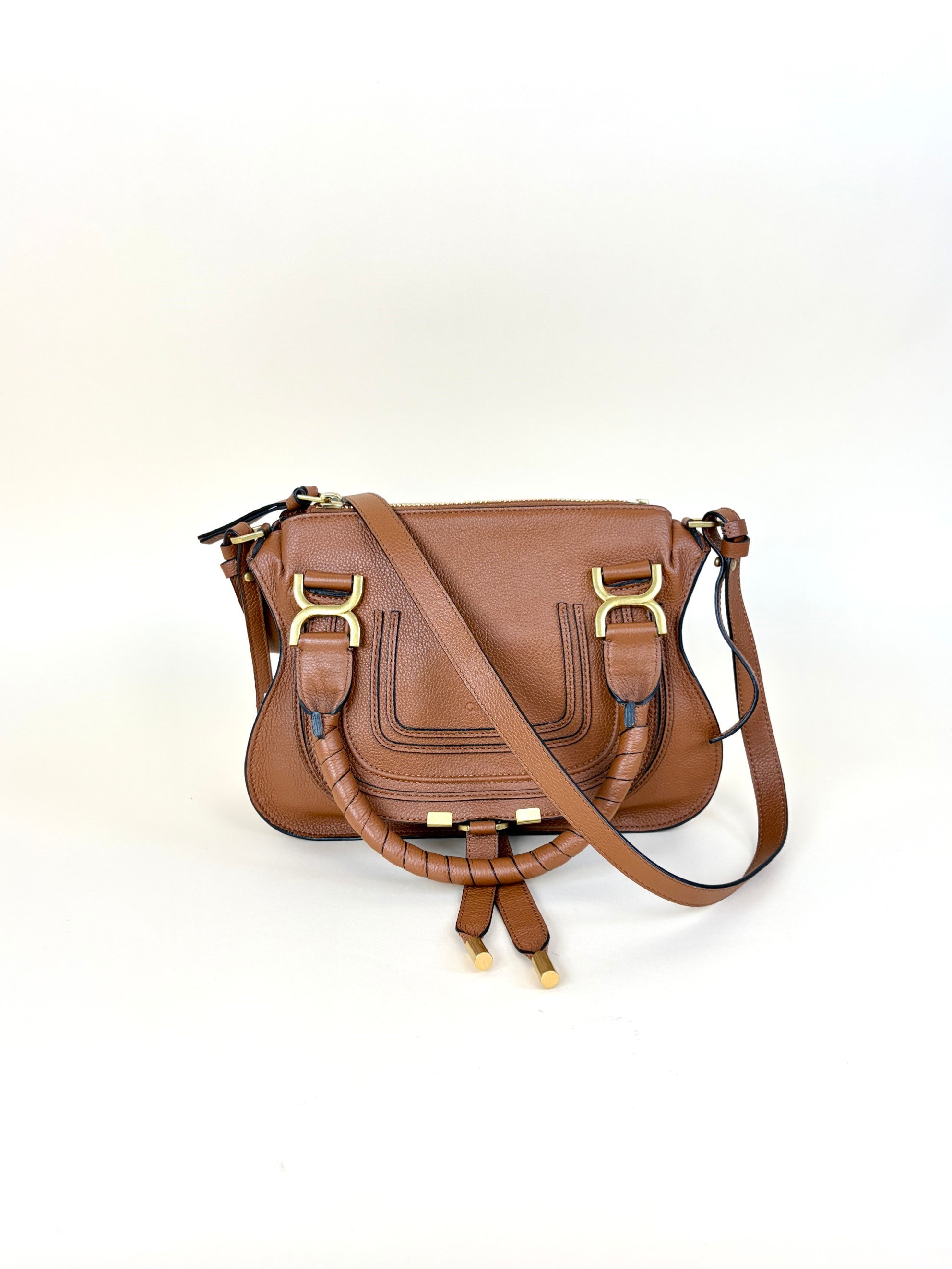 Chloe tan grained leather small Marcie shoulder bag