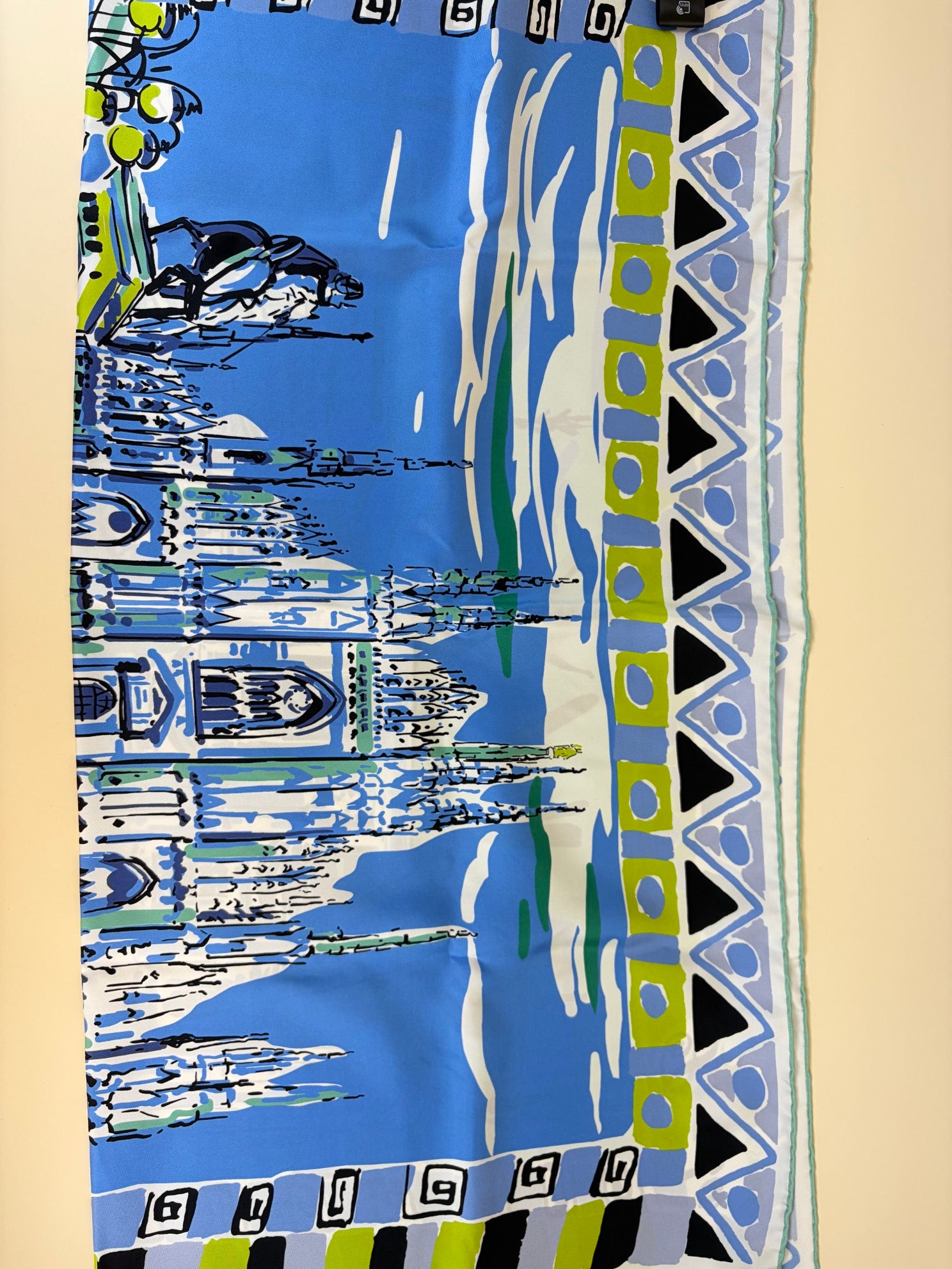 Prada Sky Blue Picturesque Milano Print Silk Foulard Scarf