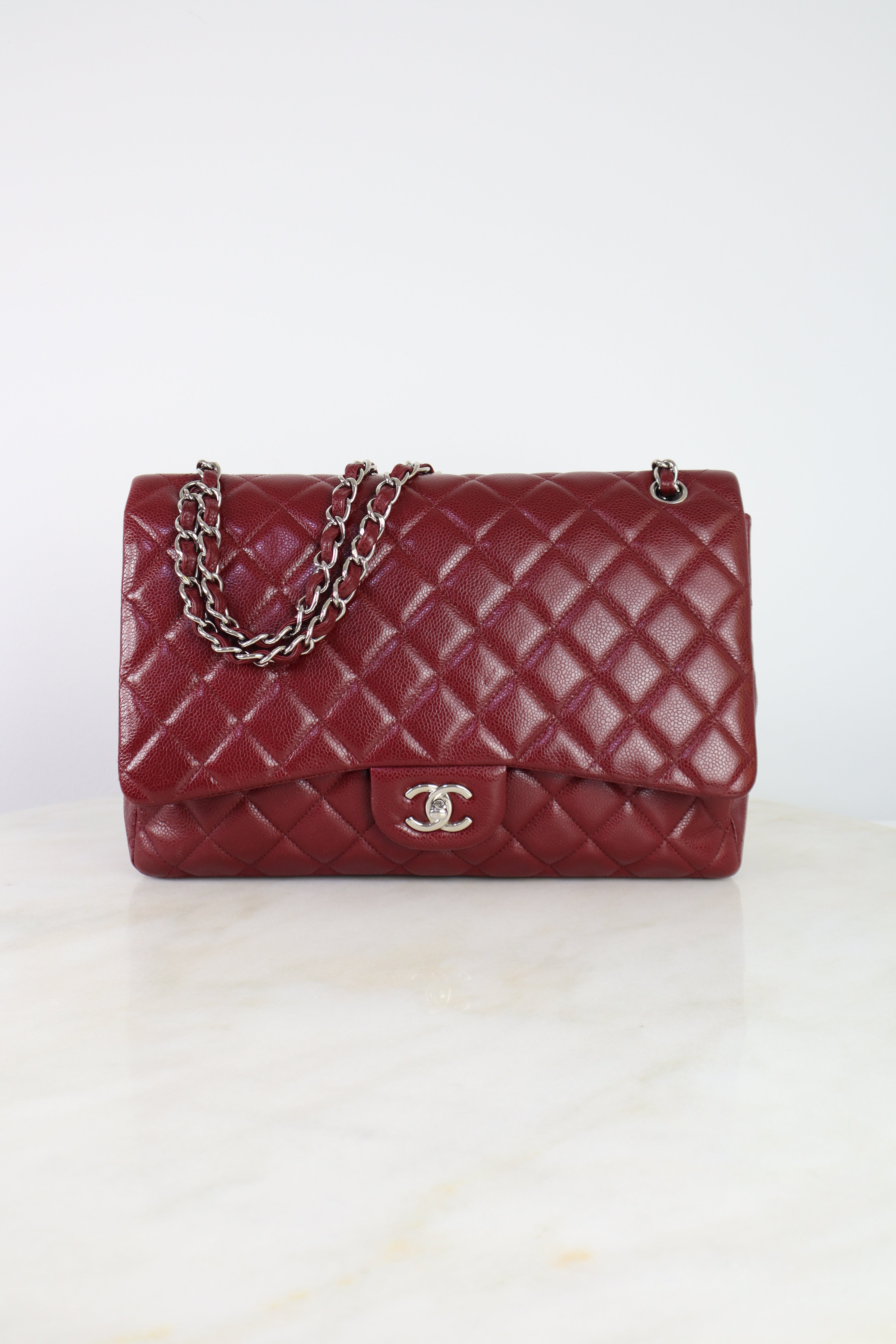 Chanel Burgundy Maxi Classic Single Flap Large Shoulder Bag