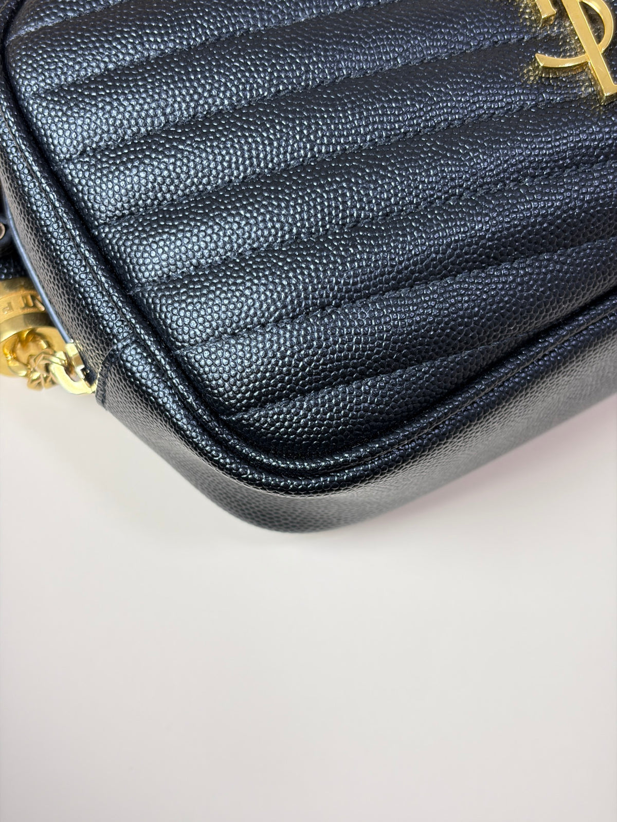 YSL Black grain de padre leather mini Lou Camera calfskin