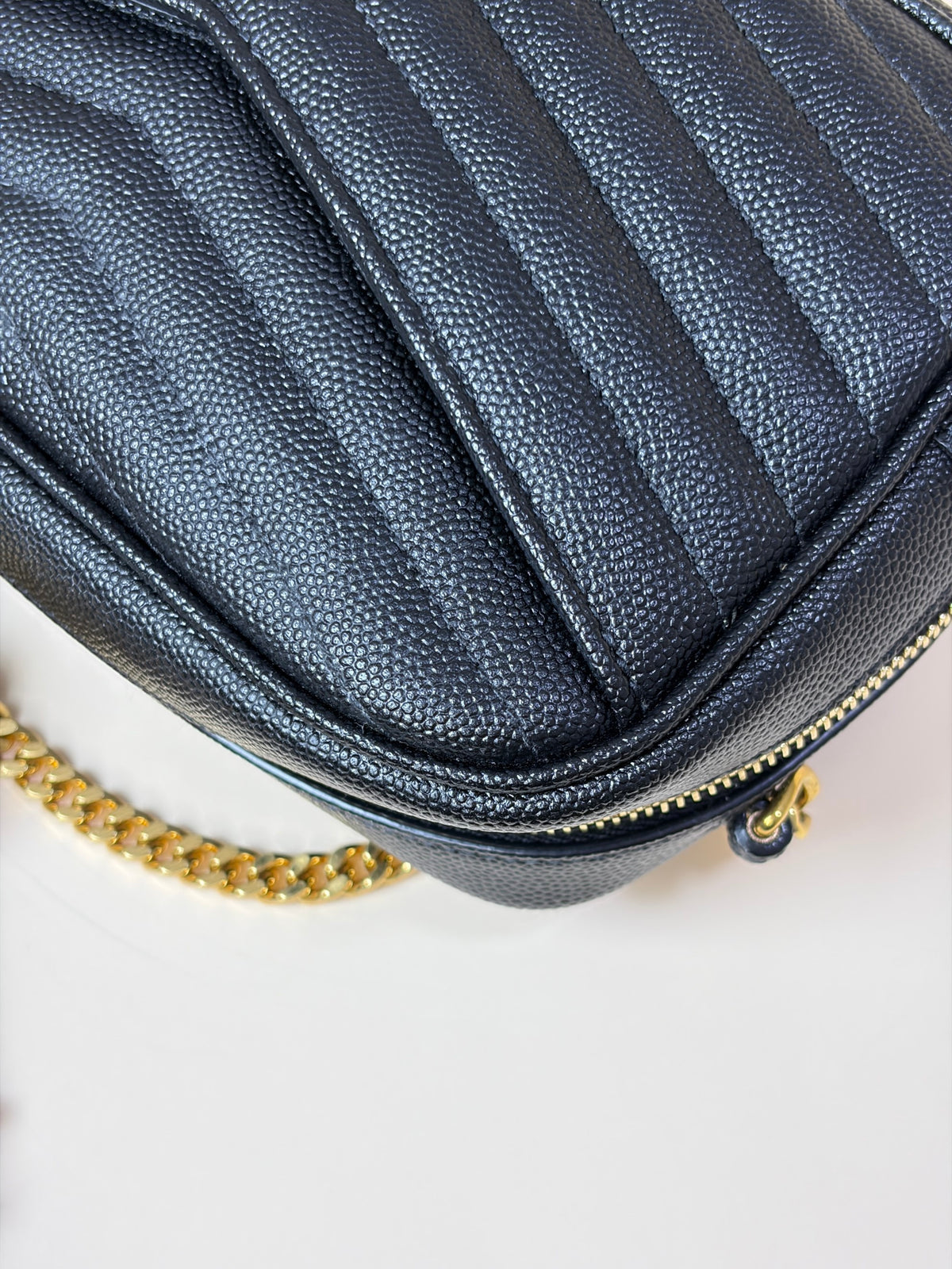 YSL Black grain de padre leather mini Lou Camera calfskin