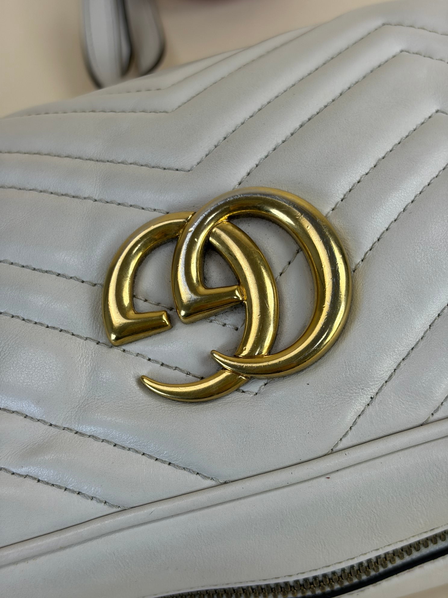 Gucci White GG Marmont Small Camera Bag