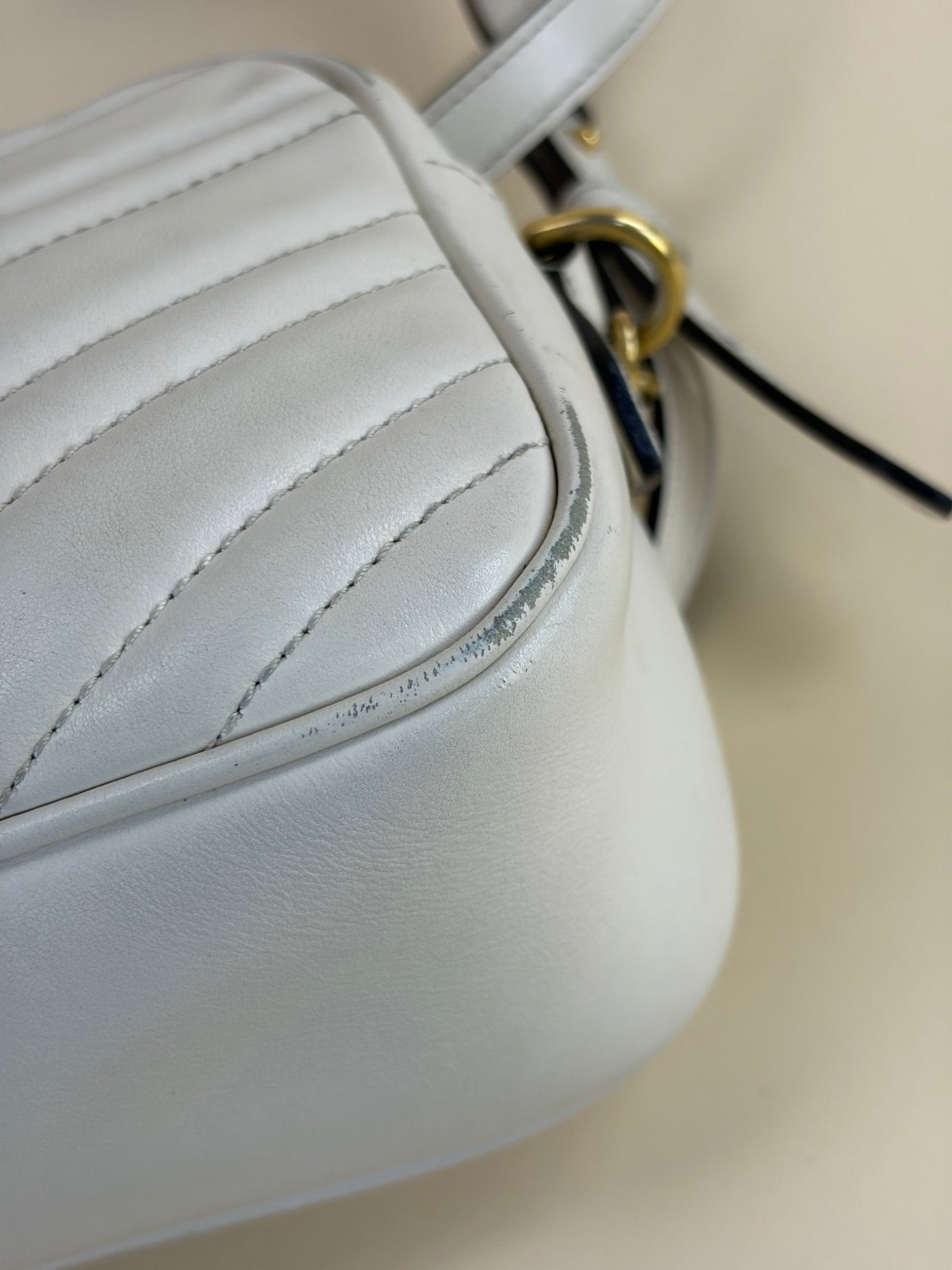 Gucci White GG Marmont Small Camera Bag