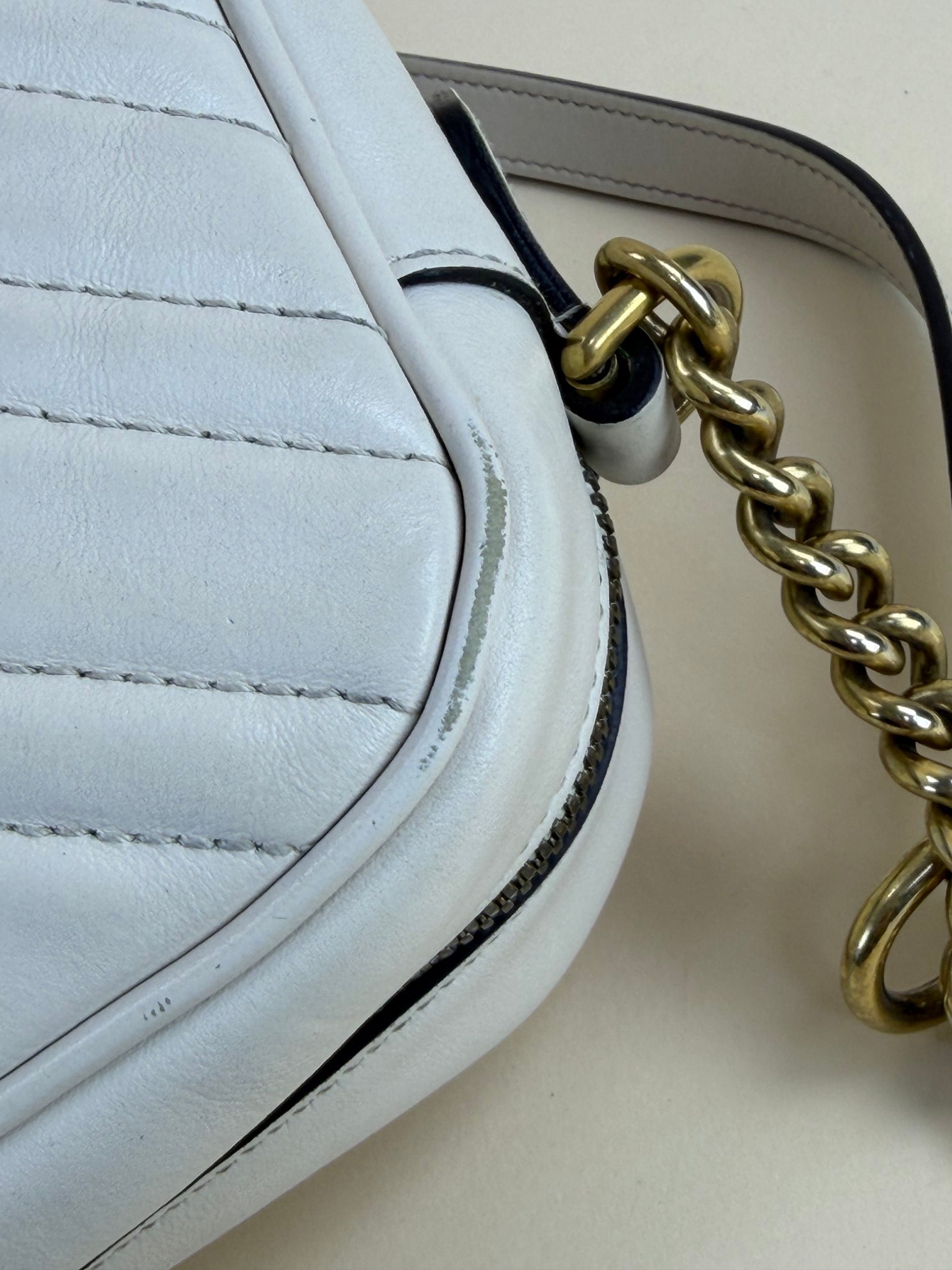 Gucci White GG Marmont Small Camera Bag