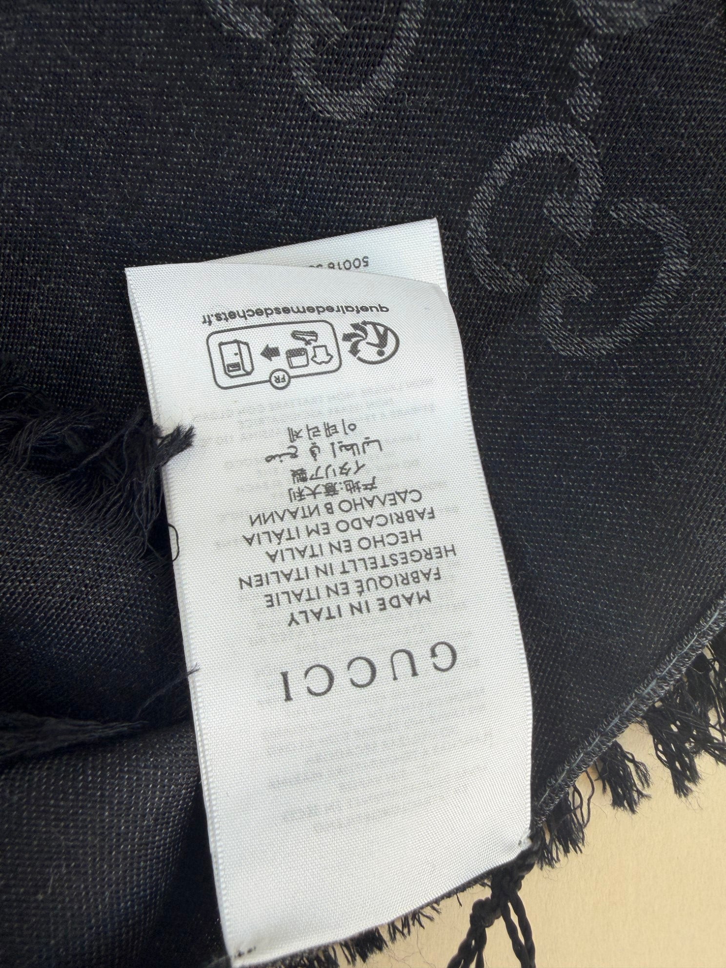 Gucci Black GG Monogram Silk Wool Scarf