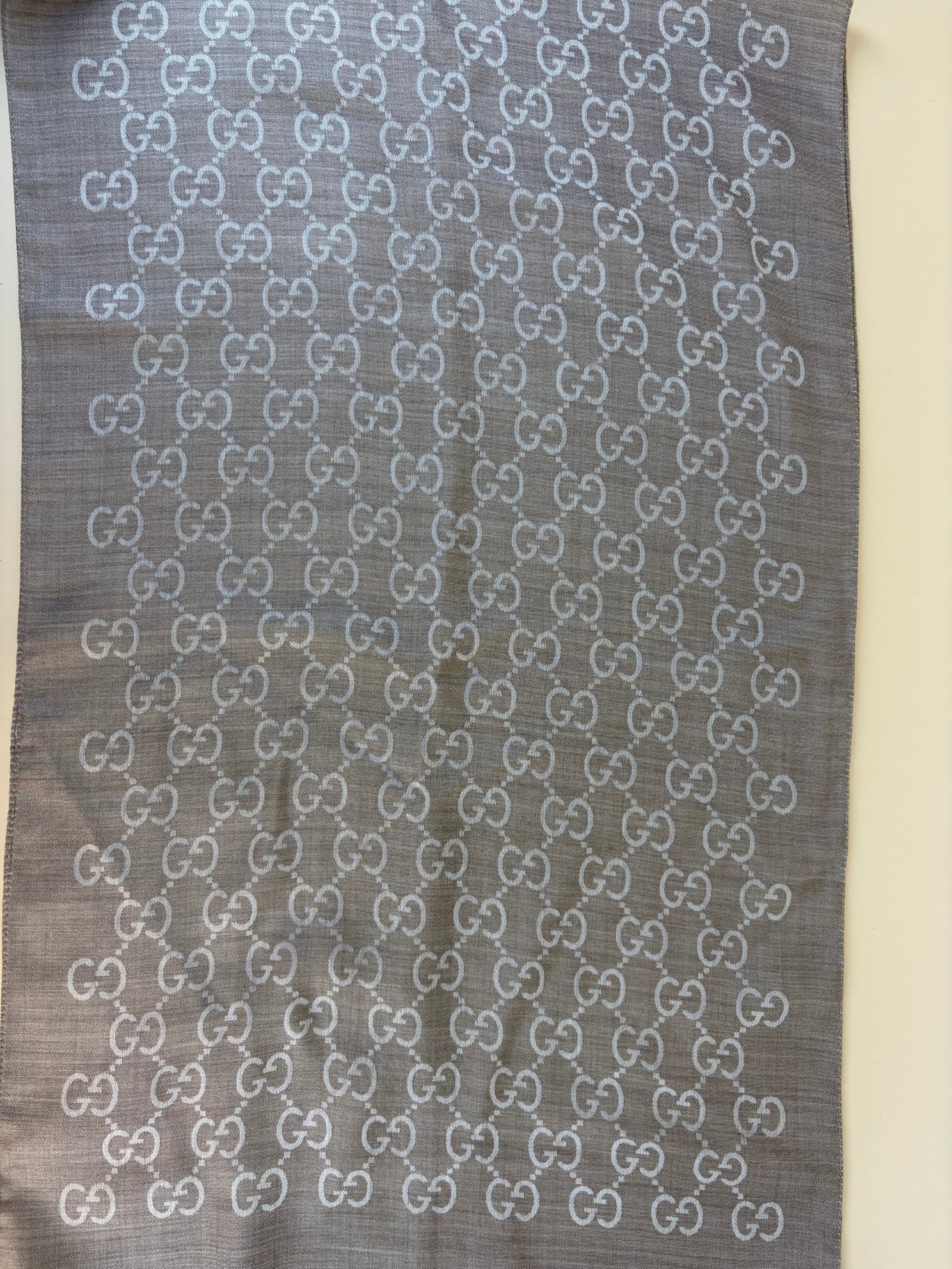 Gucci Beige GG Monogram Silk Wool Scarf