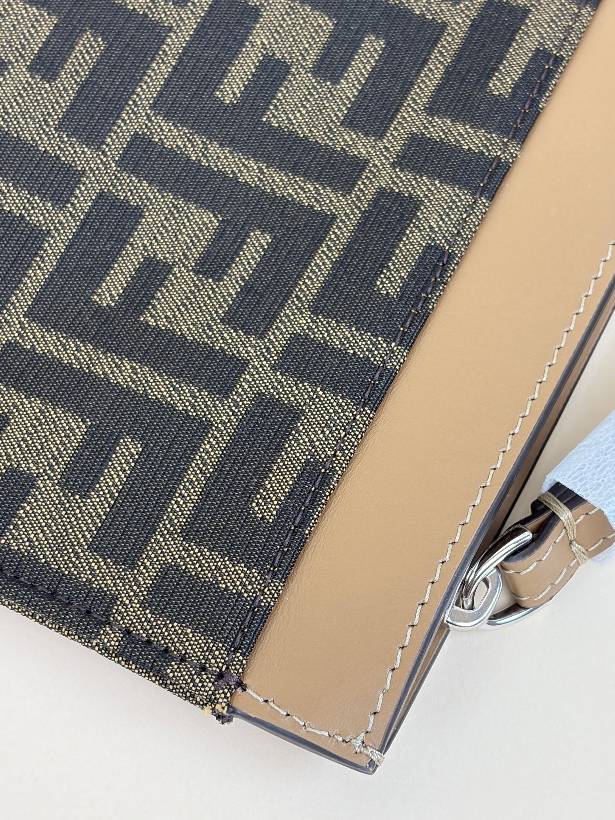 Fendi Tobacco brown jacquard ff fabric large flat pouch