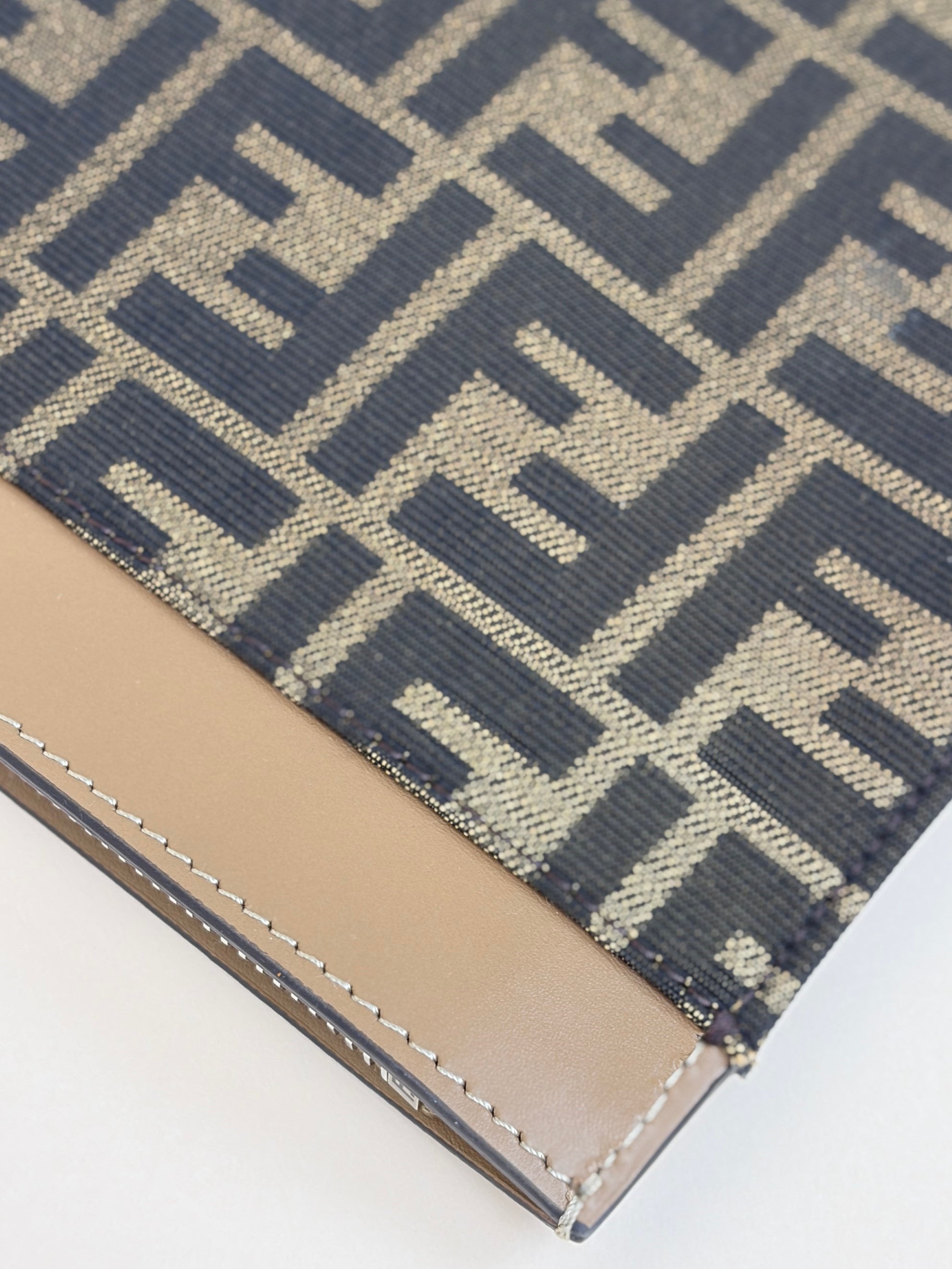 Fendi Tobacco brown jacquard ff fabric large flat pouch