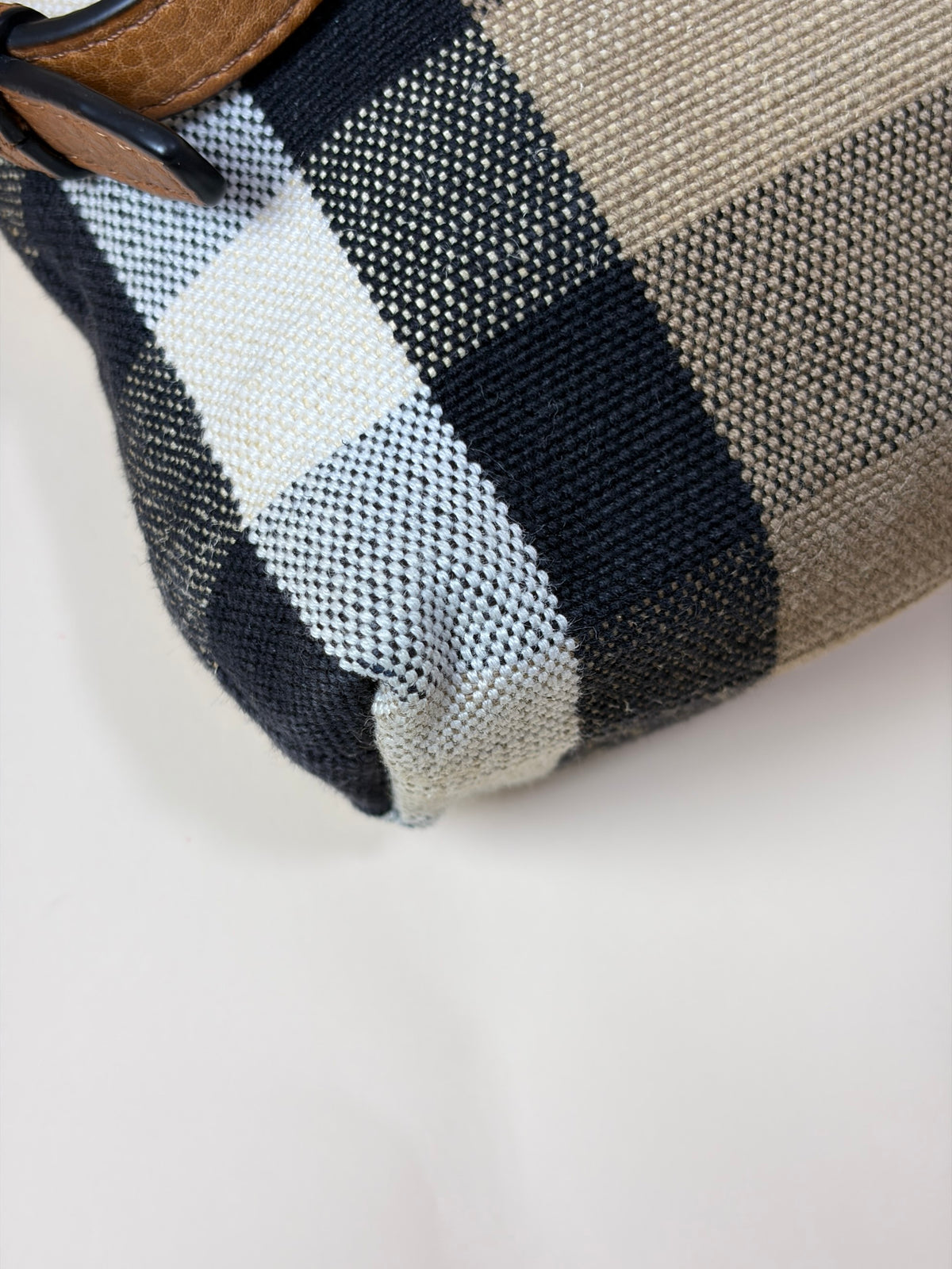 Burberry brown leather house check canvas small Farley bag