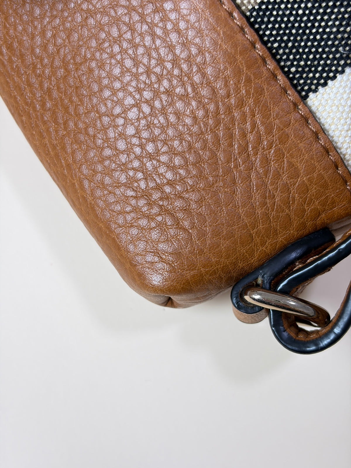Burberry brown leather house check canvas small Farley bag