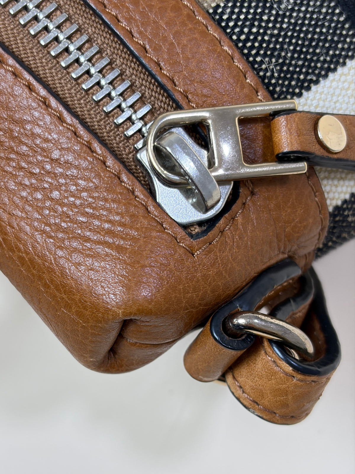 Burberry brown leather house check canvas small Farley bag