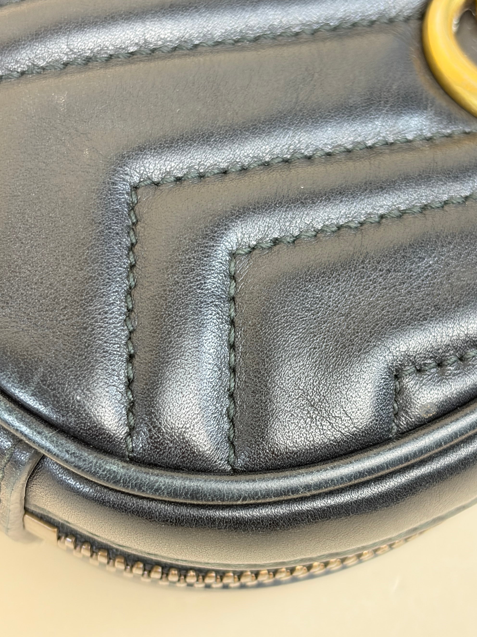 Gucci black calfskin matelassé GG Marmont belt bag