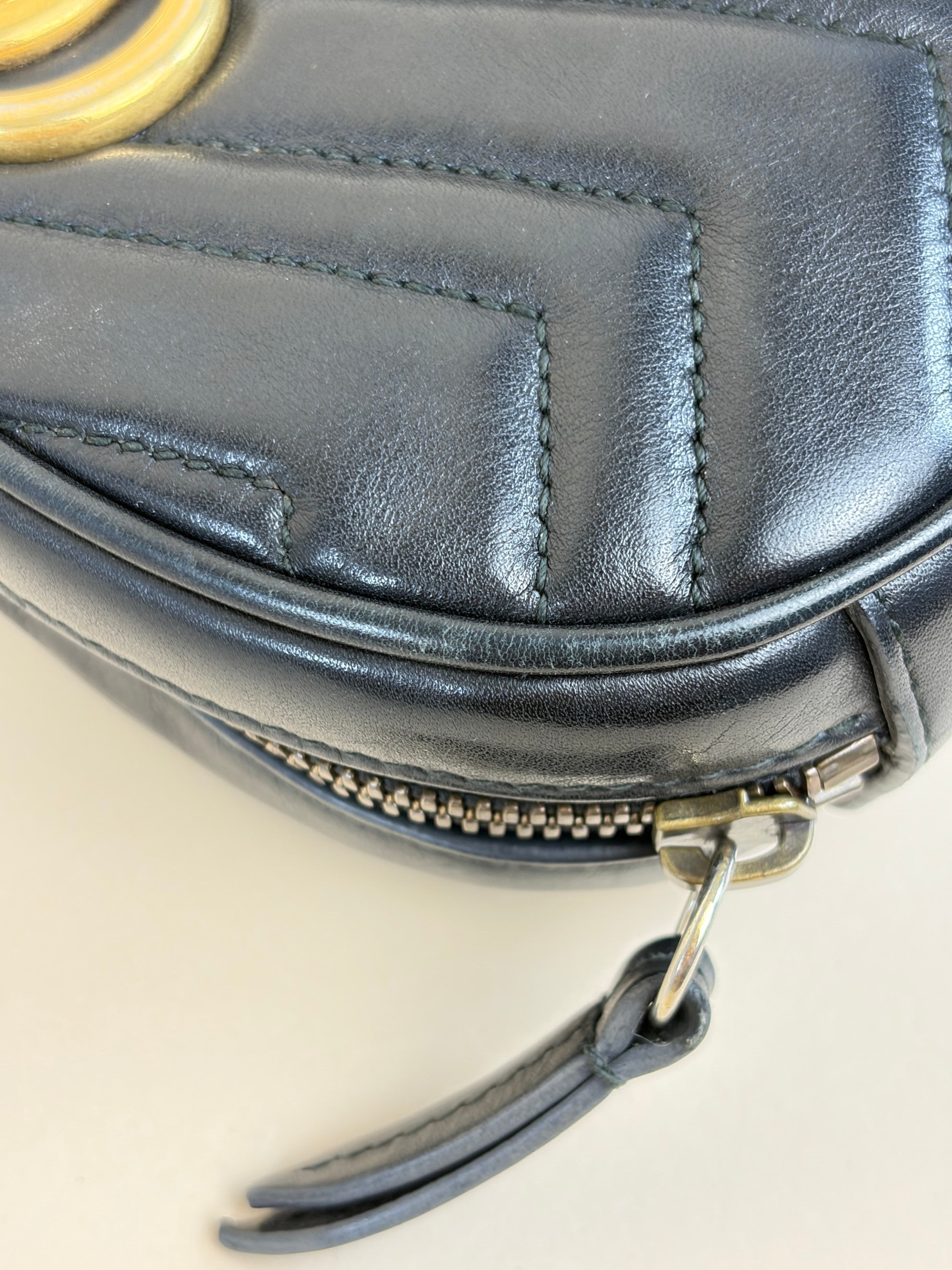 Gucci black calfskin matelassé GG Marmont belt bag