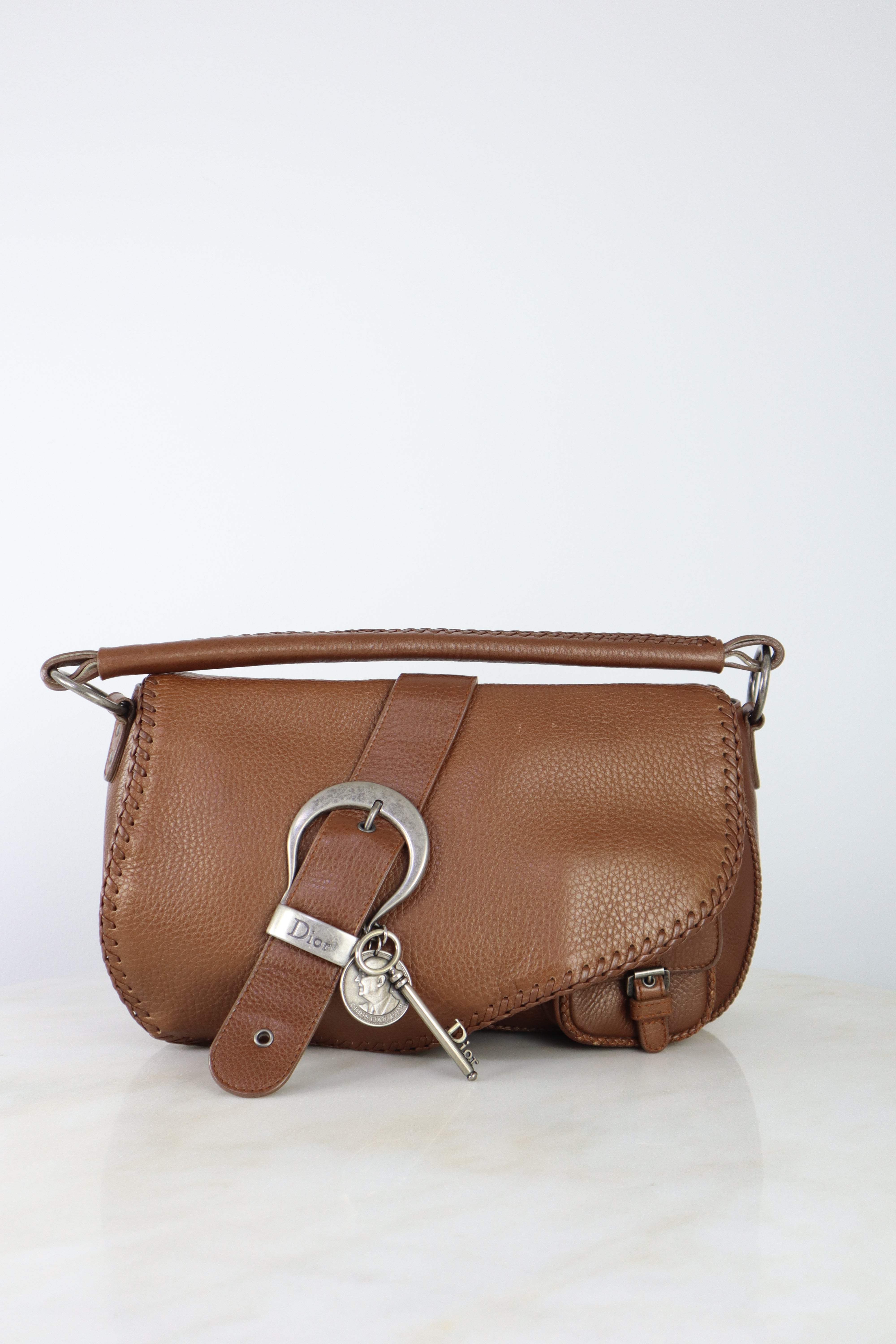 Christian Dior Brown Gaucho Whipstitch Hobo Saddle Bag
