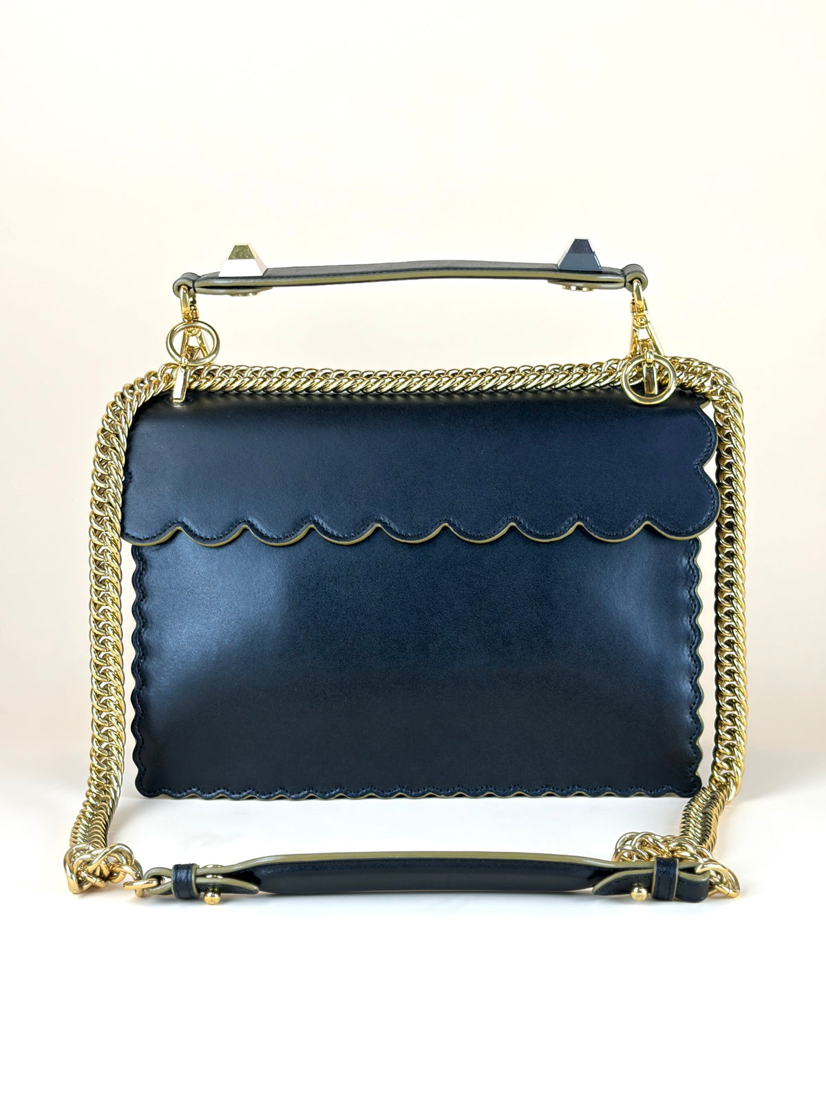 Fendi black vitello liberty scalloped studded Kan I shoulder bag