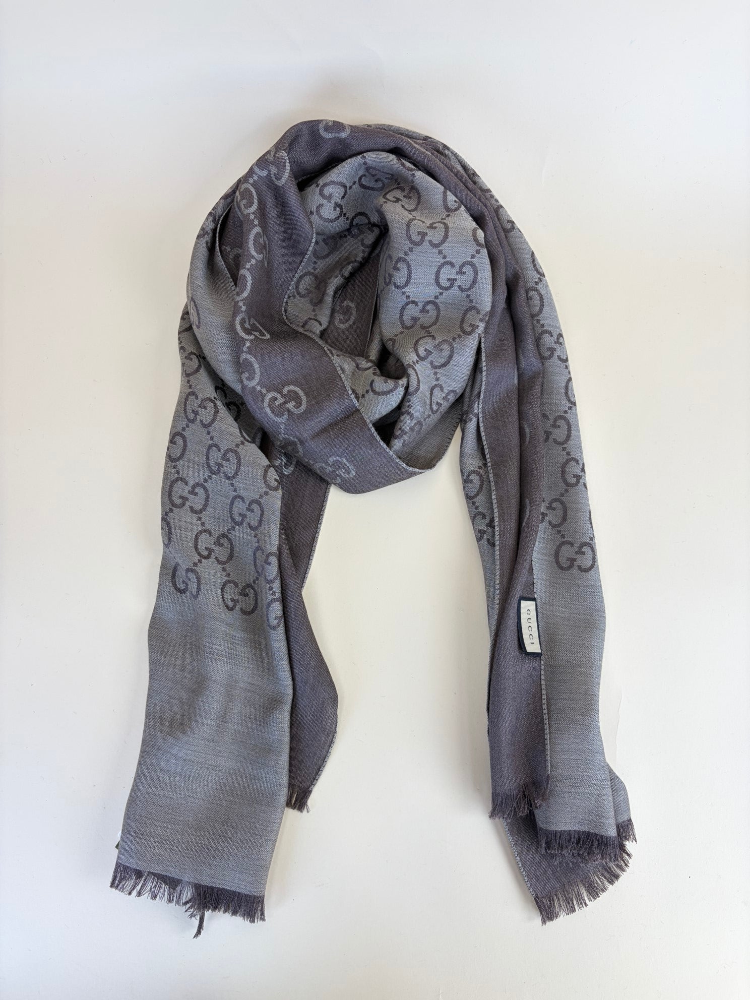 Gucci Dark Brown GG Monogram Wool Silk Scarf