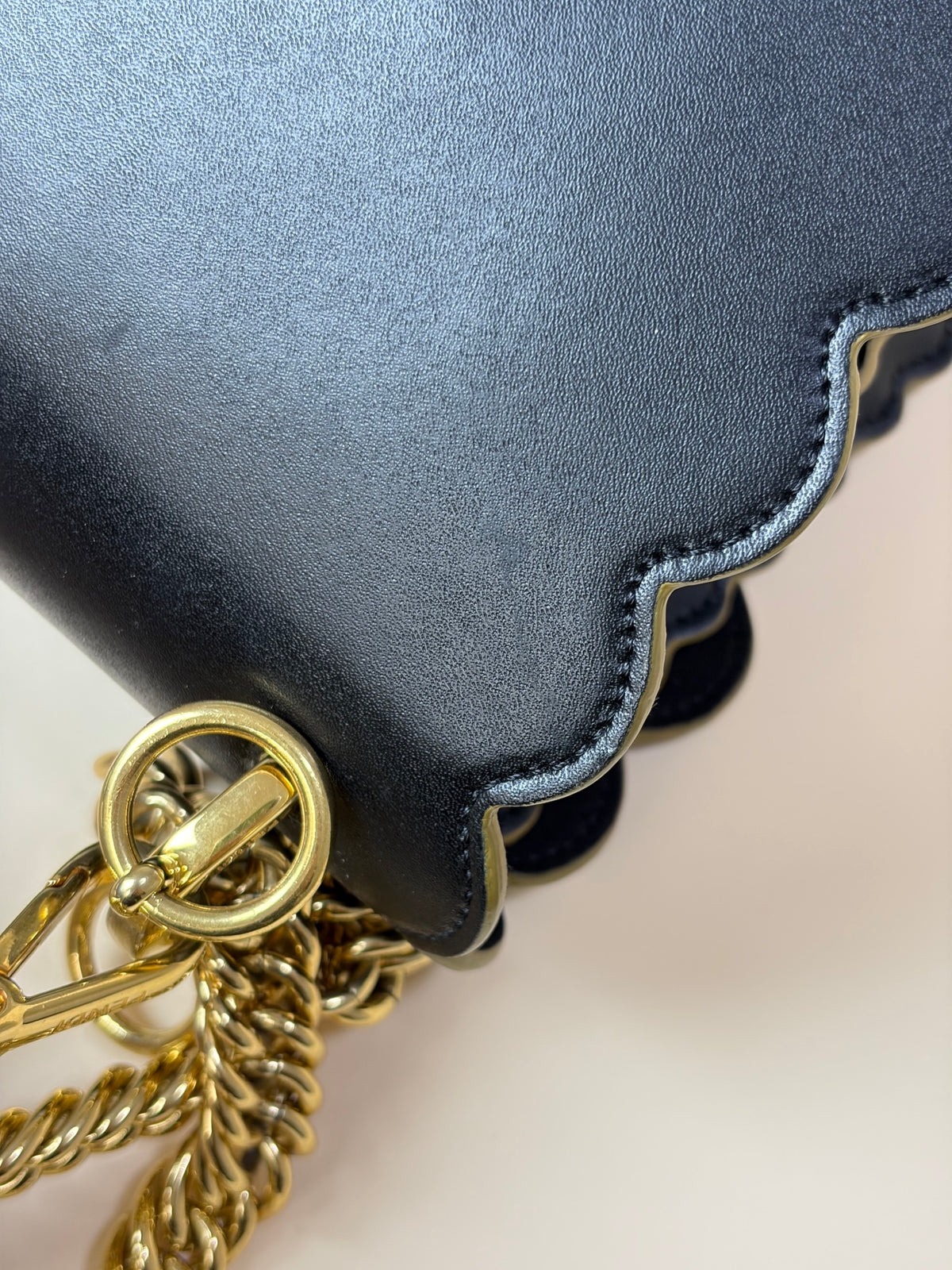 Fendi black vitello liberty scalloped studded Kan I shoulder bag