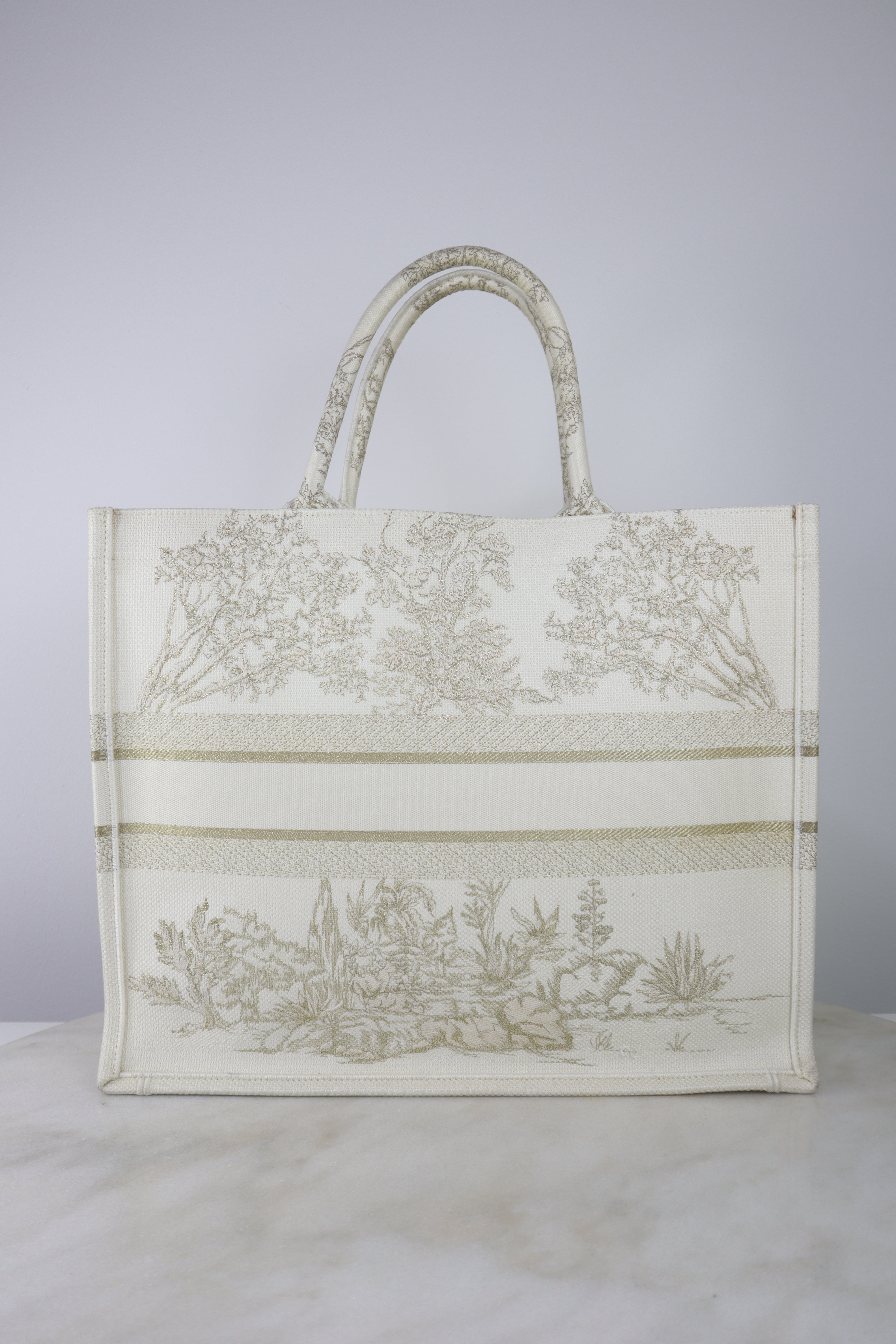 Christian Dior Off White Embroidery Large Book Tote Bag