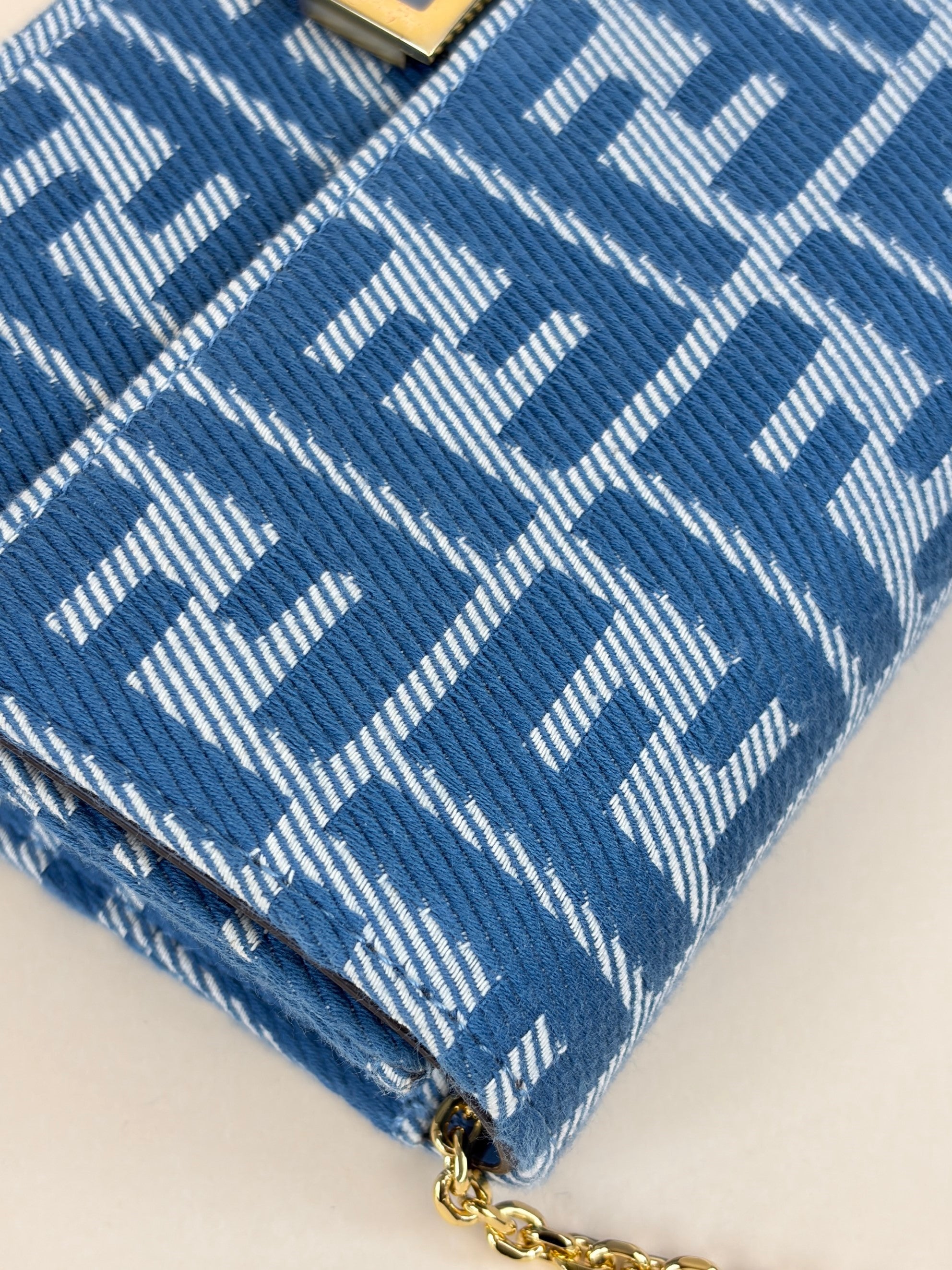 fendi baguette wallet on chain with strap jaquared slim denim calf white blue