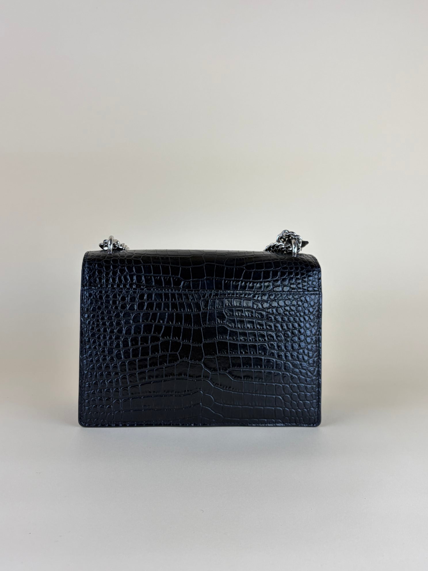 YSL black sunset crocodile medium shoulder bag