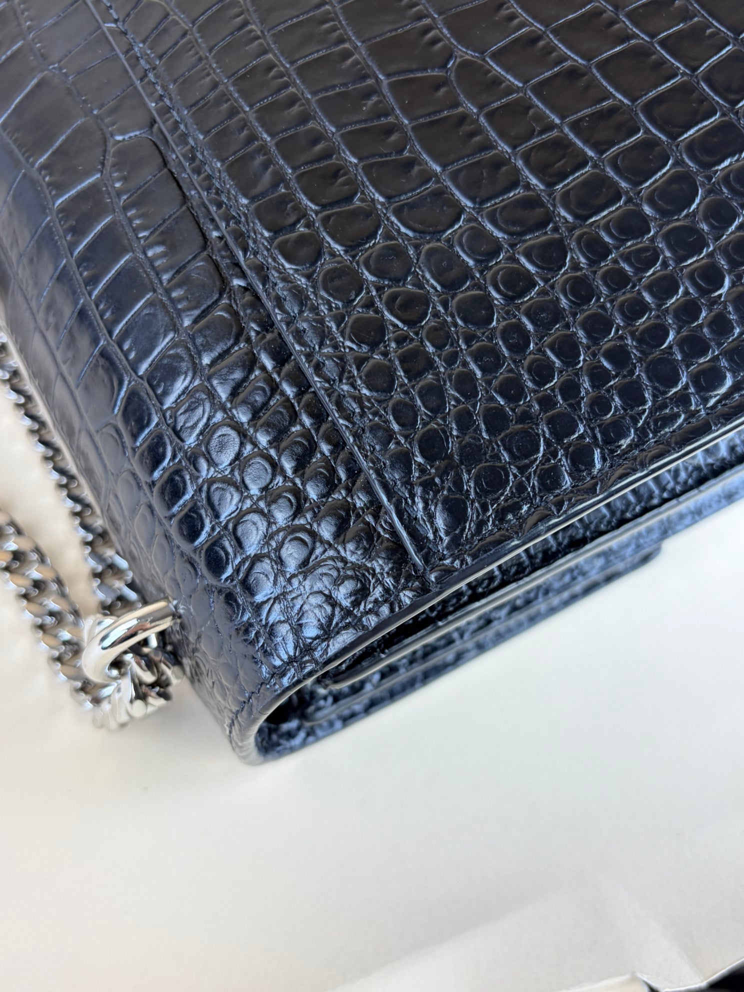 YSL black sunset crocodile medium shoulder bag