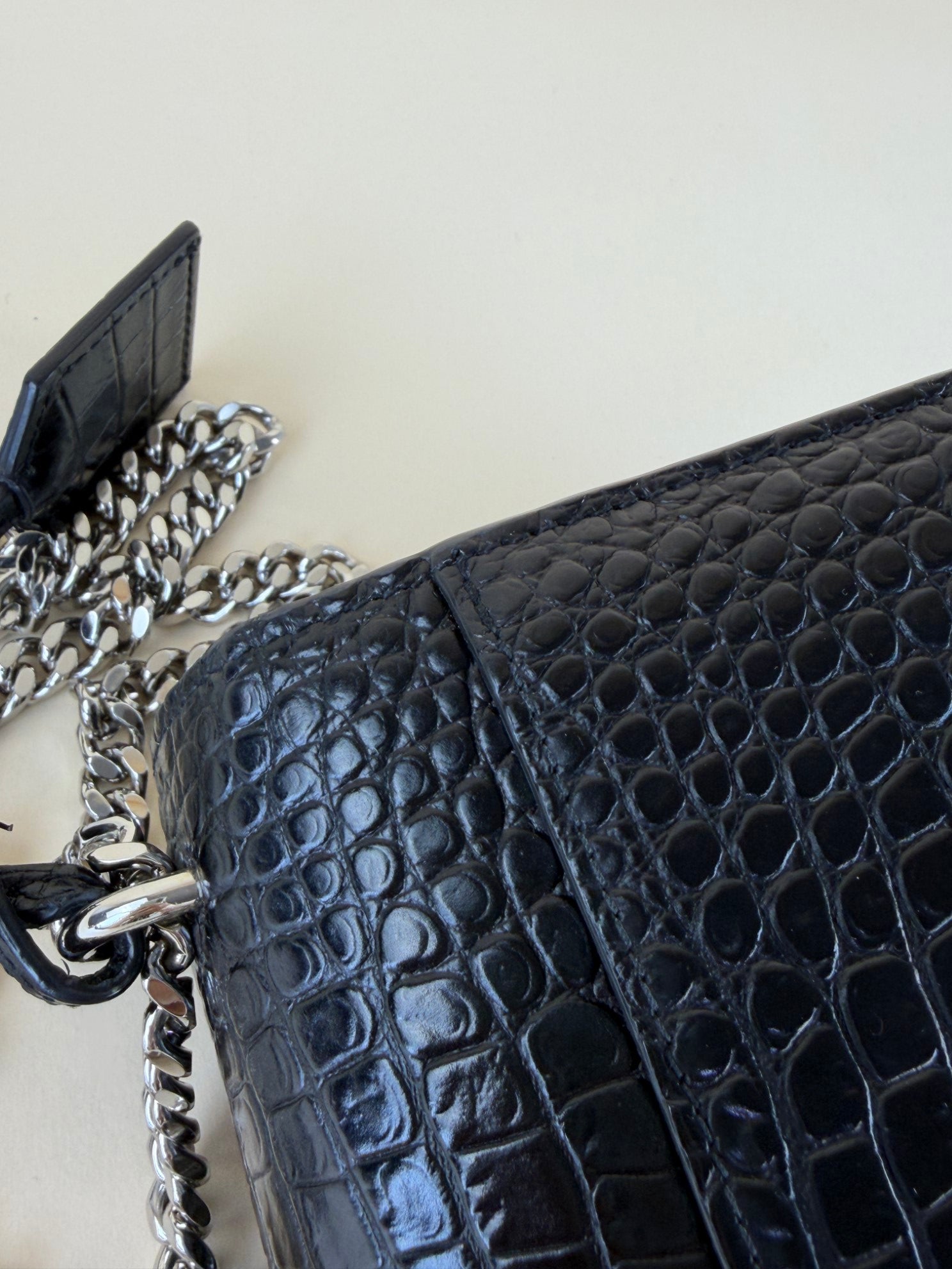 YSL black sunset crocodile medium shoulder bag