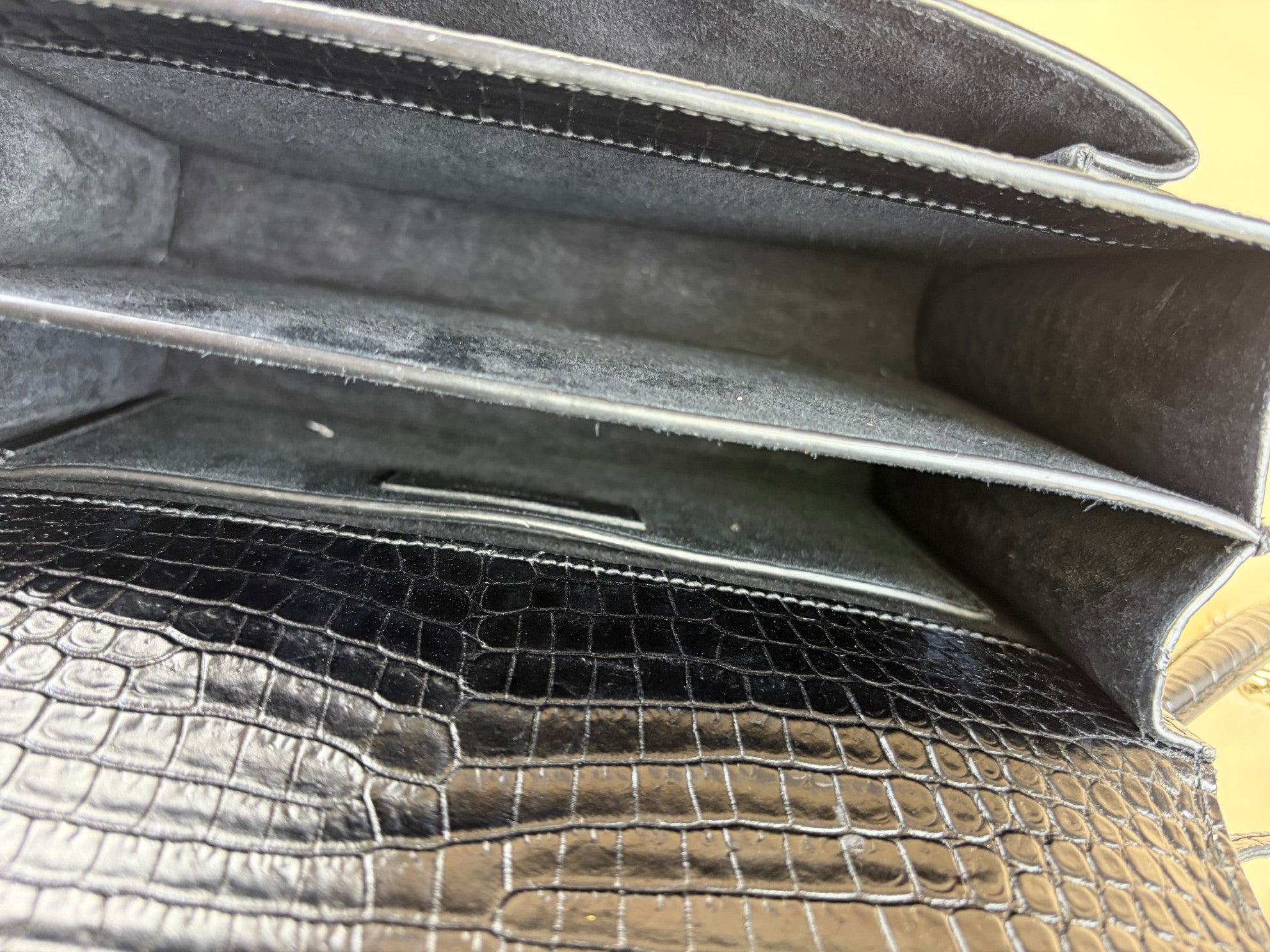 YSL black sunset crocodile medium shoulder bag