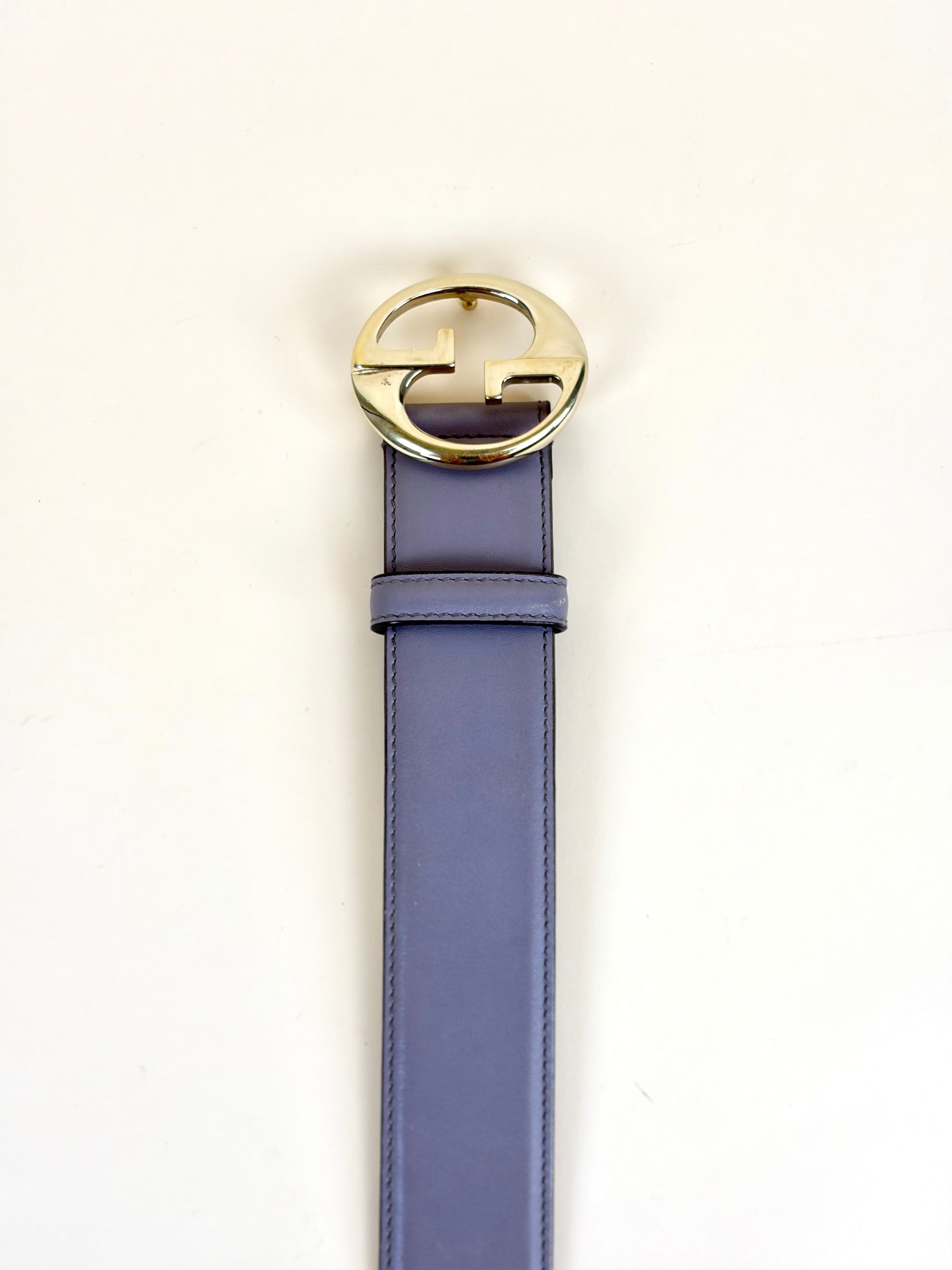 Gucci grey leather interlocking belt
